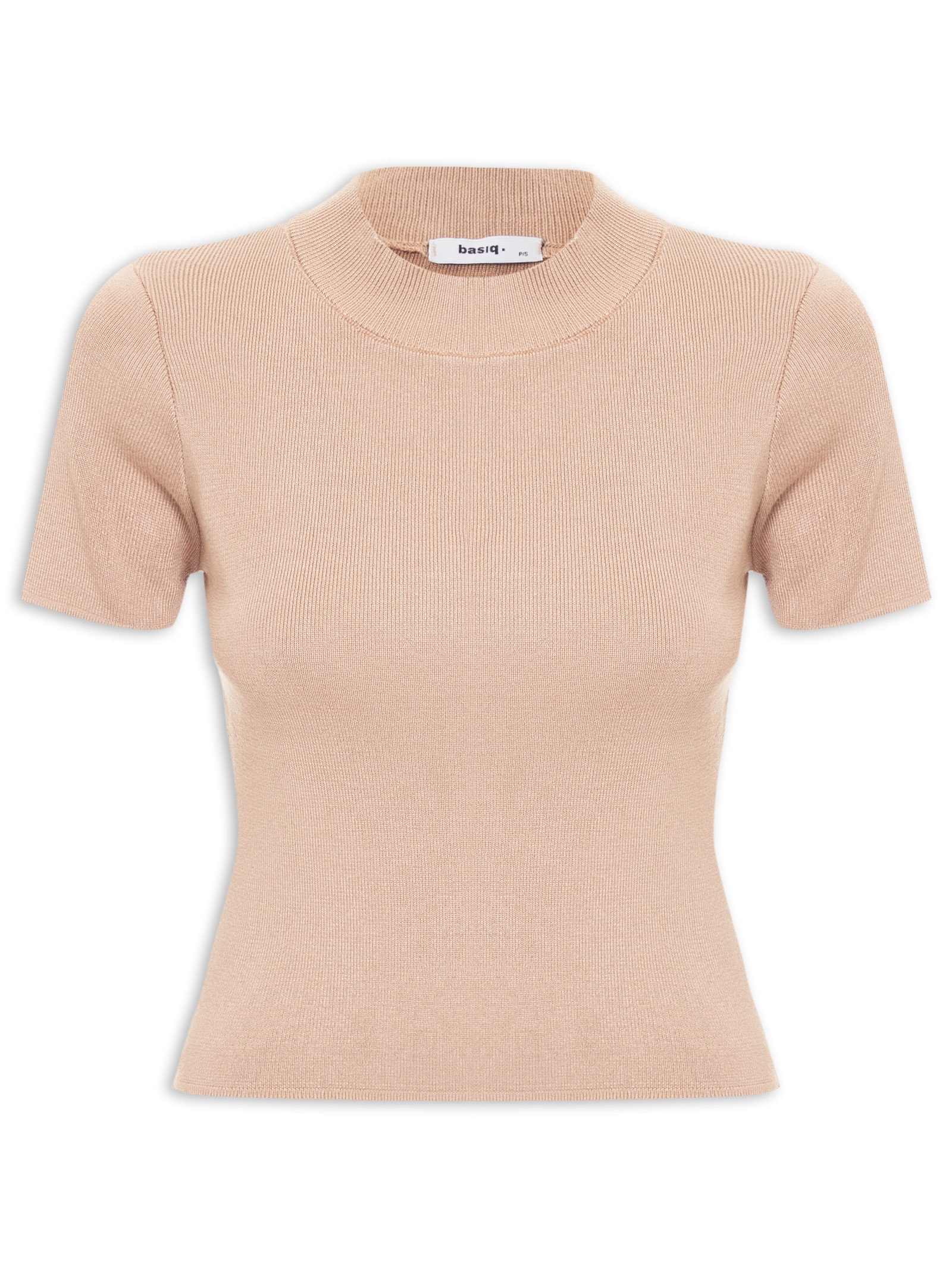 Camiseta Feminina Tricot Básica Bege Basiq