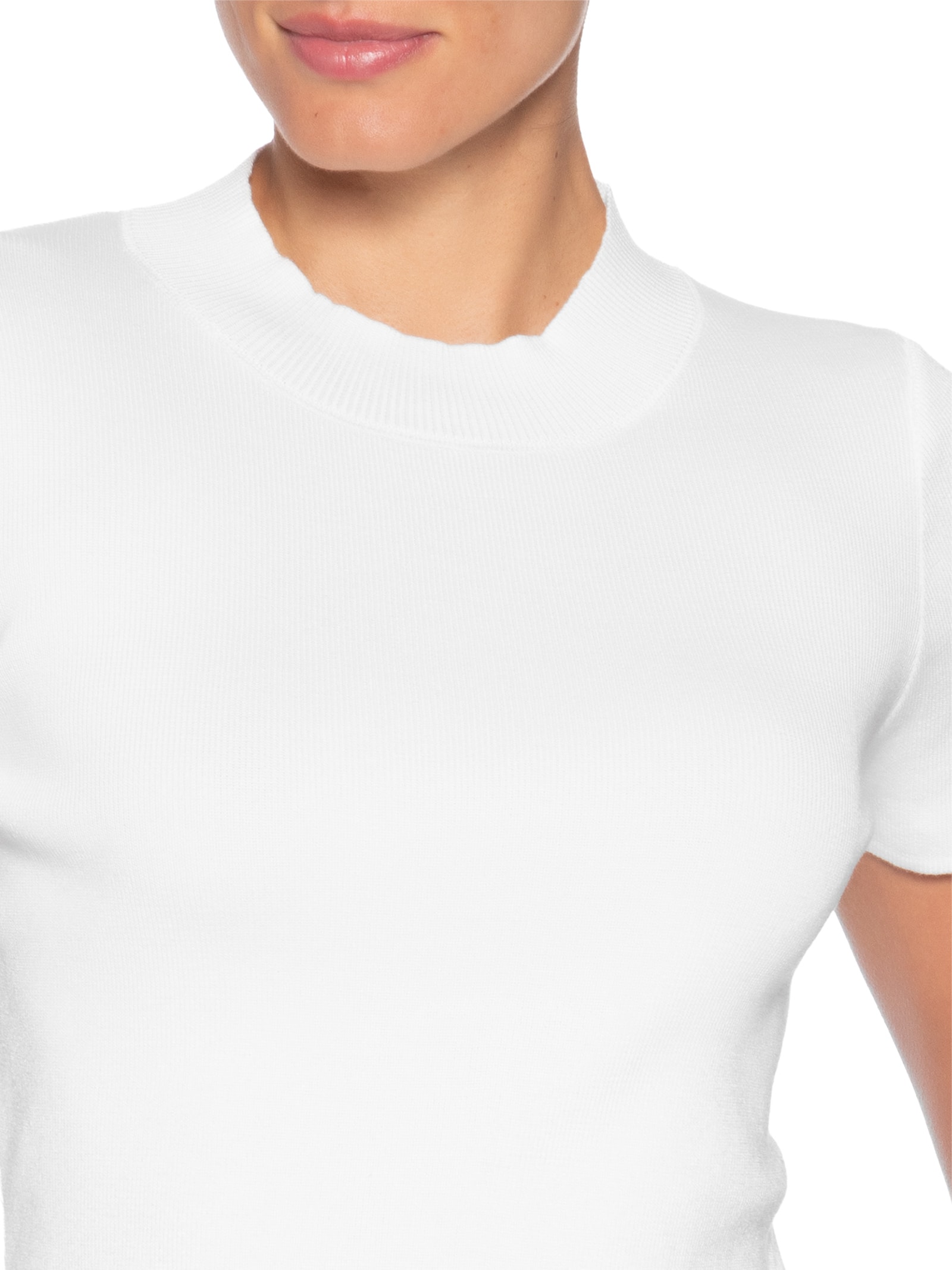 Camiseta Feminina Tricot Básica Branco Basiq