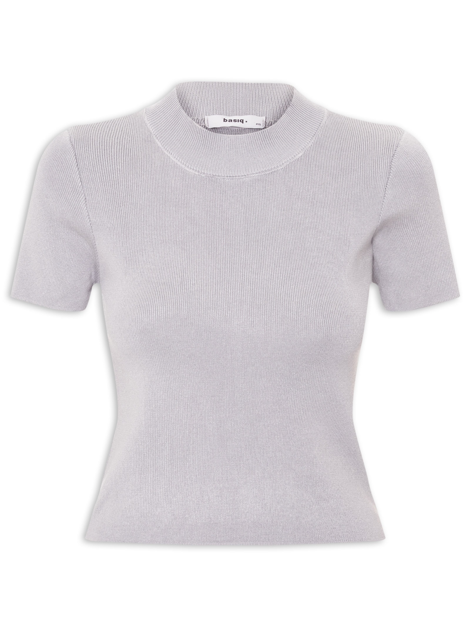 Camiseta Feminina Tricot Básica Cinza Basiq