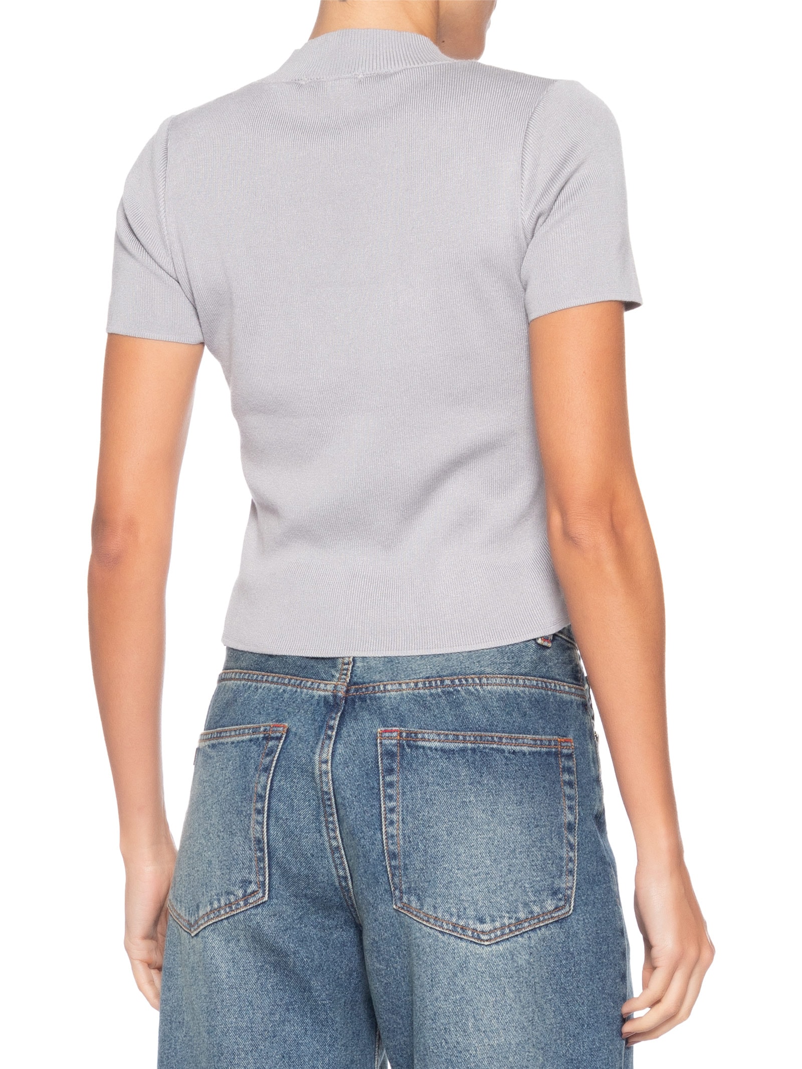 Camiseta Feminina Tricot Básica Cinza Basiq