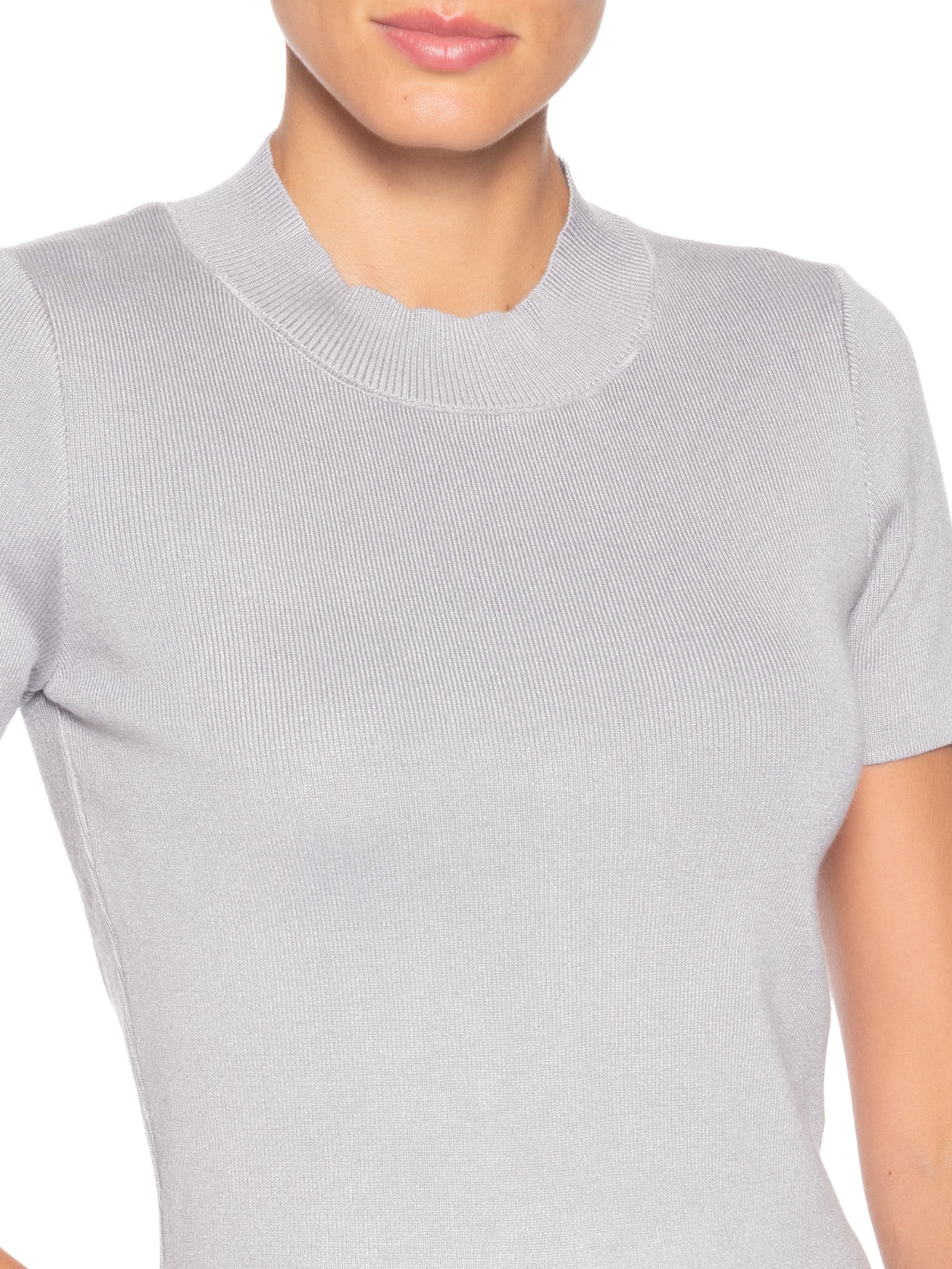 Camiseta Feminina Tricot Básica Cinza Basiq