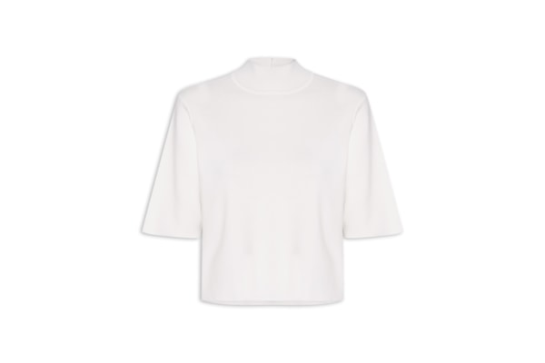 Camiseta Feminina Tricot Básica Gola Alta - Branco