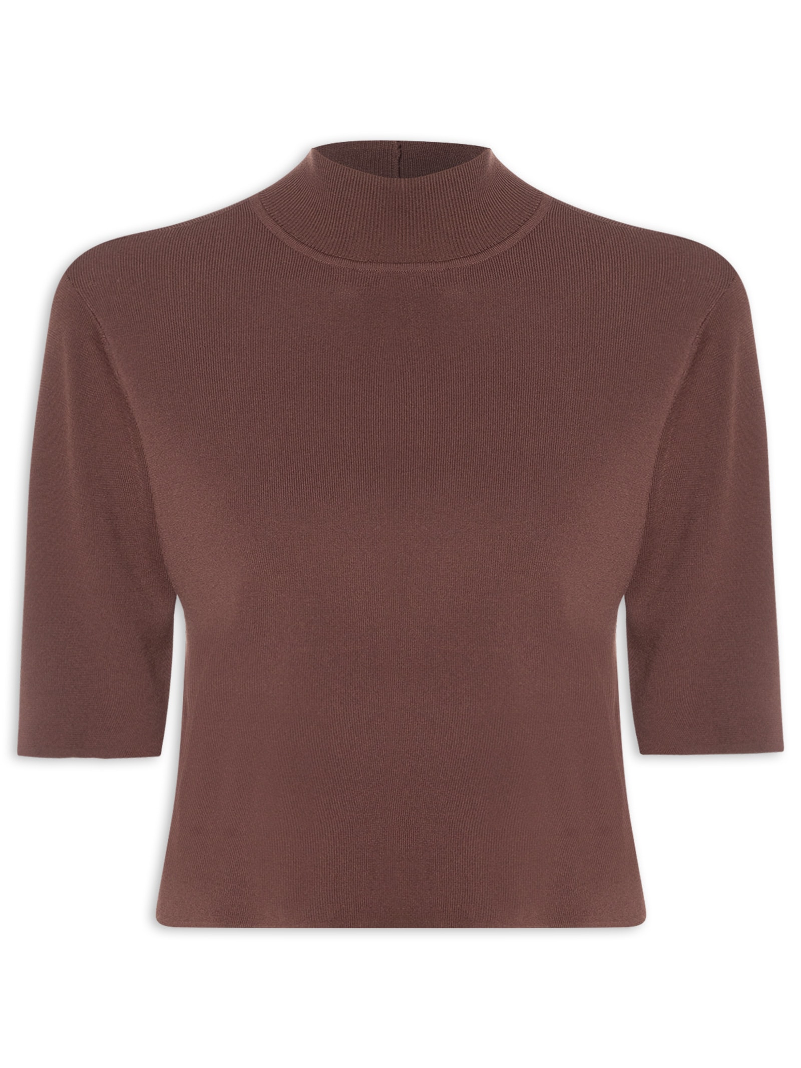 Camiseta Feminina Tricot Básica Gola Alta Color Marrom Animale