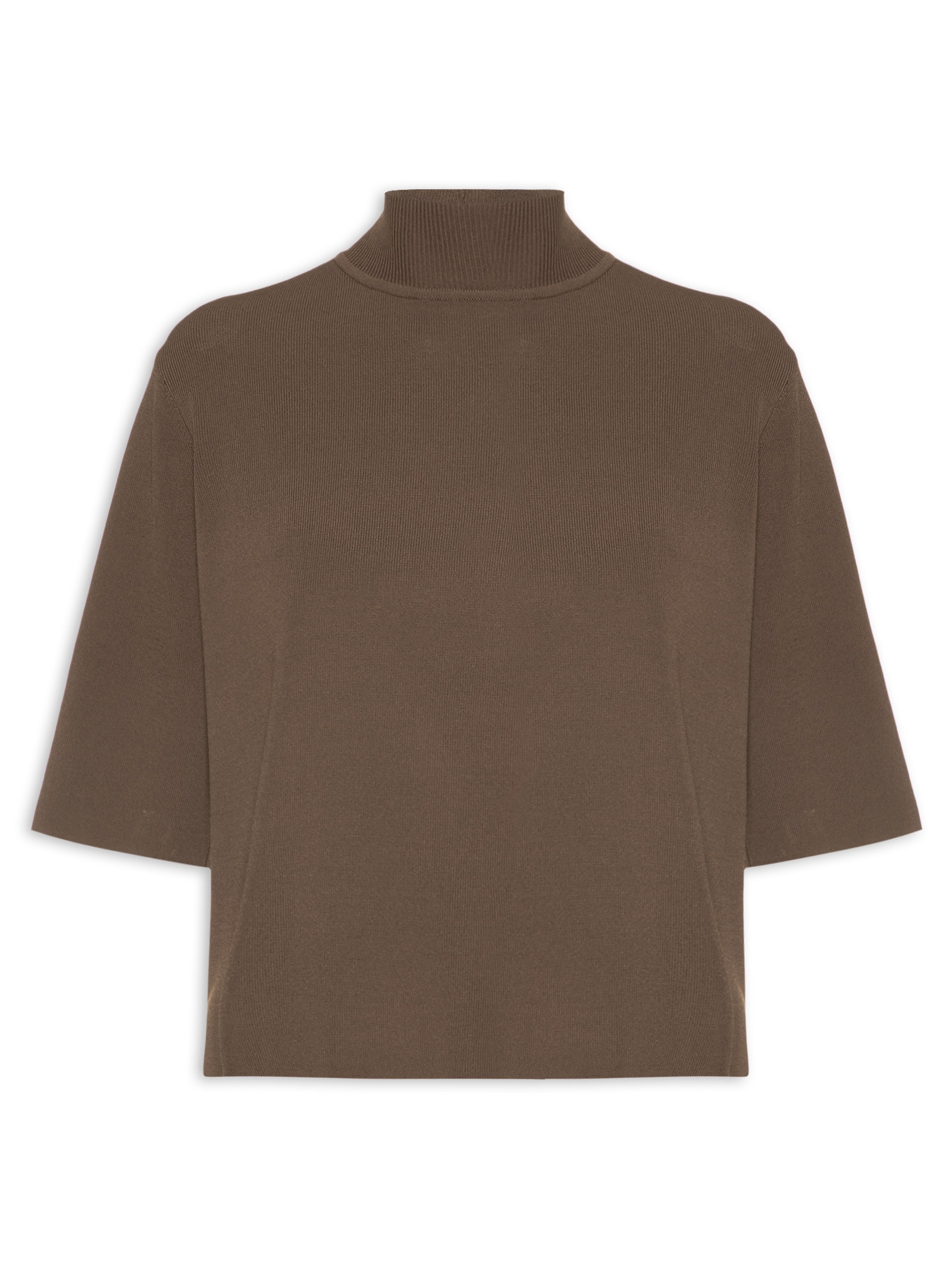 Camiseta Feminina Tricot Básica Gola Alta Color Marrom Animale