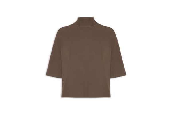Camiseta Feminina Tricot Básica Gola Alta Color - Marrom