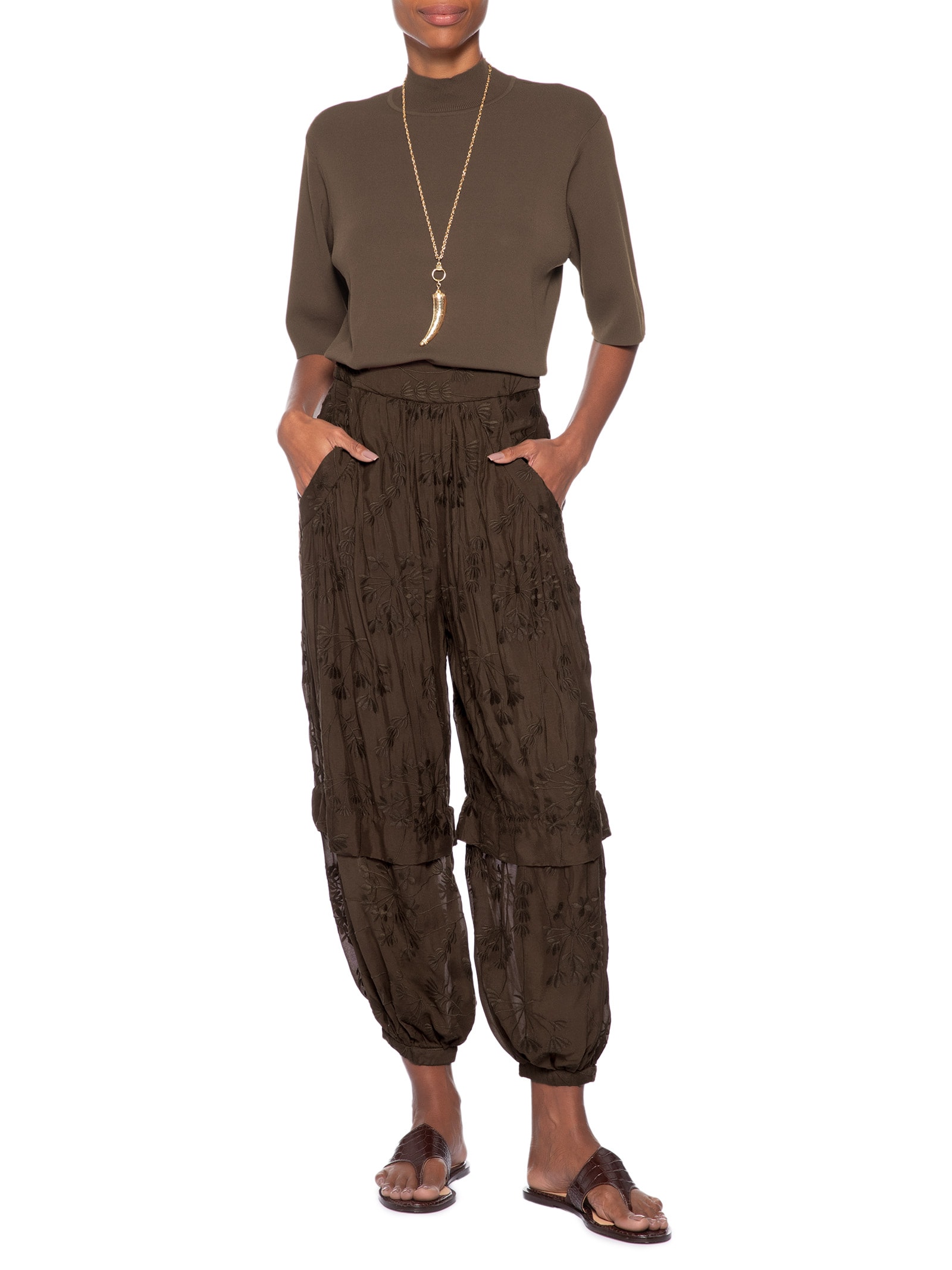 Camiseta Feminina Tricot Básica Gola Alta Color Marrom Animale