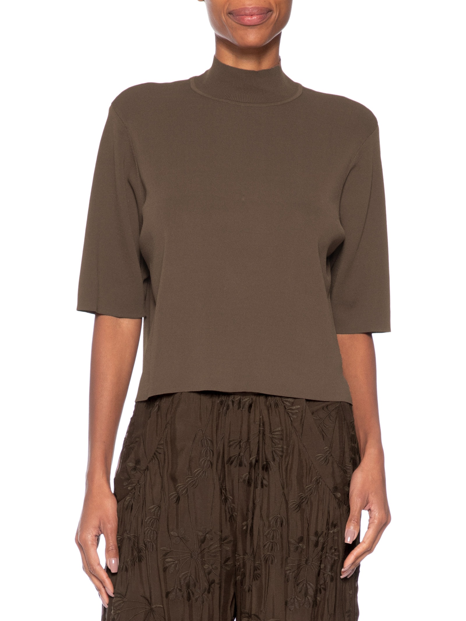 Camiseta Feminina Tricot Básica Gola Alta Color Marrom Animale