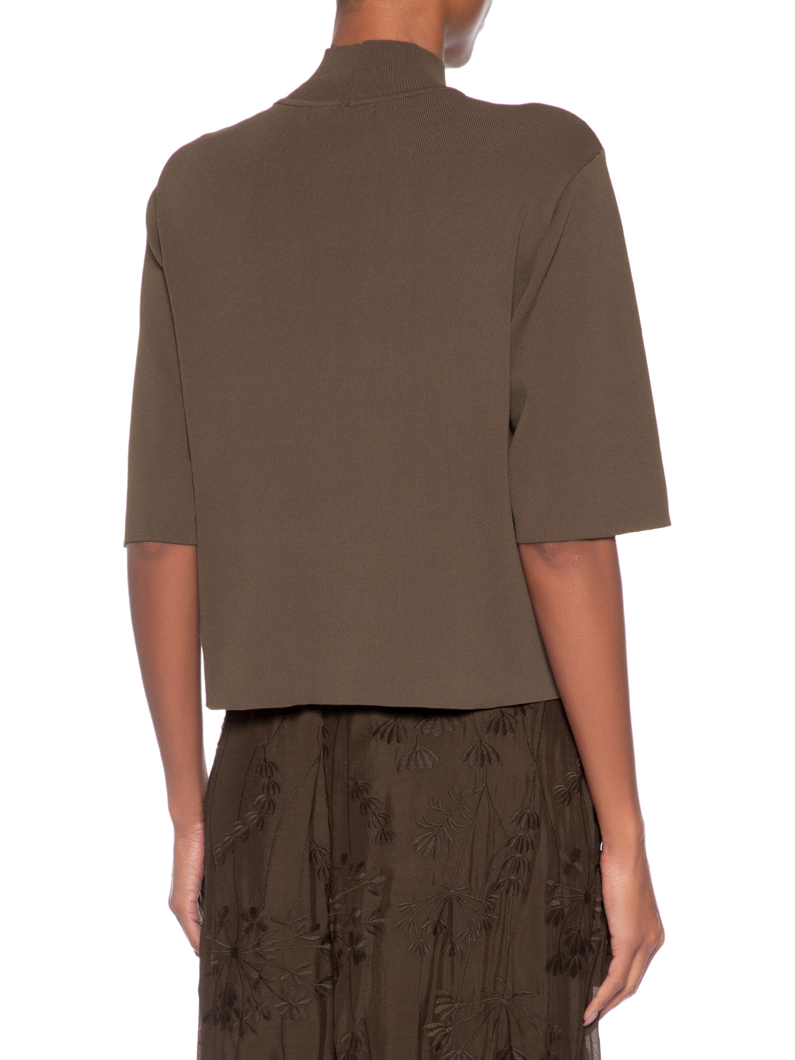Camiseta Feminina Tricot Básica Gola Alta Color Marrom Animale