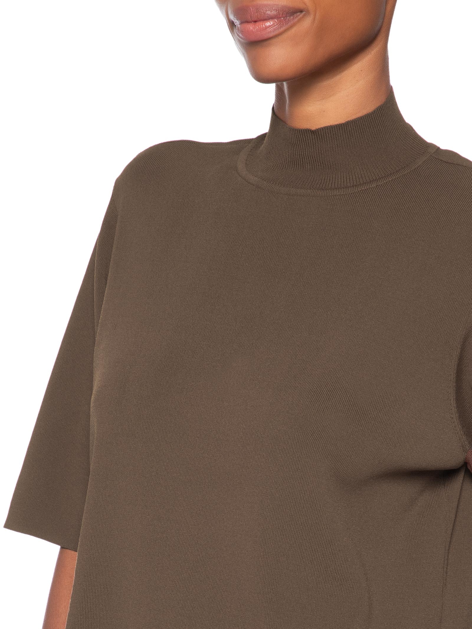 Camiseta Feminina Tricot Básica Gola Alta Color Marrom Animale