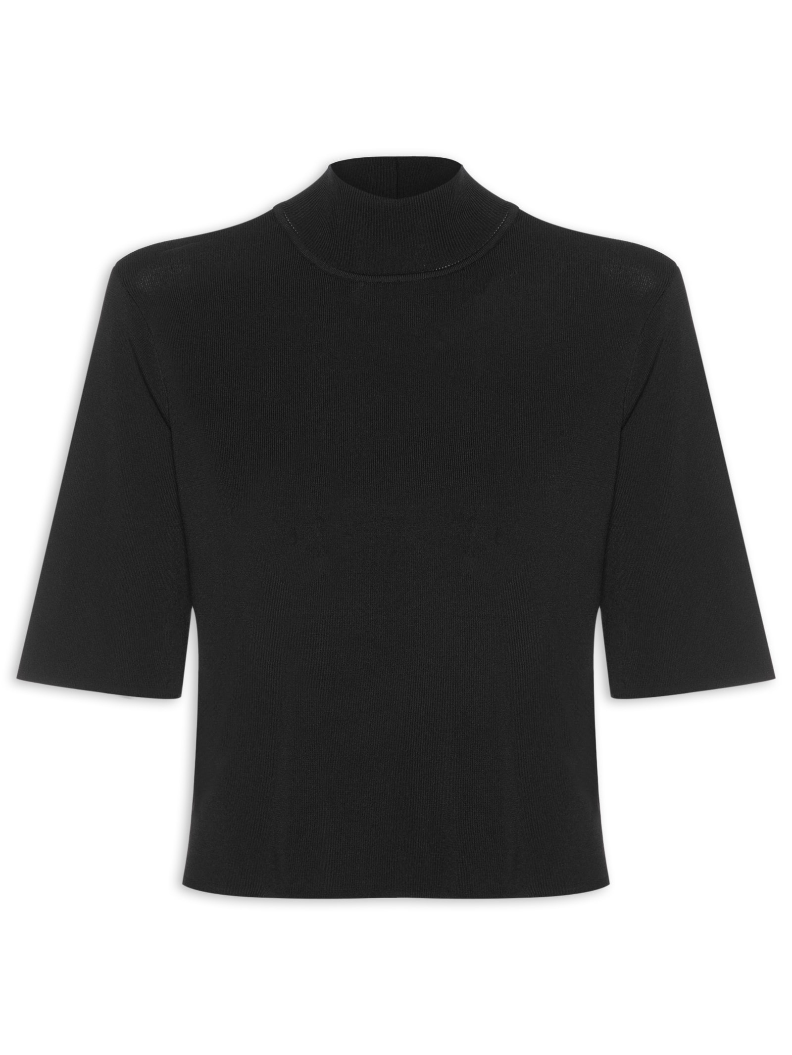 Camiseta Feminina Tricot Básica Gola Alta Preto Animale