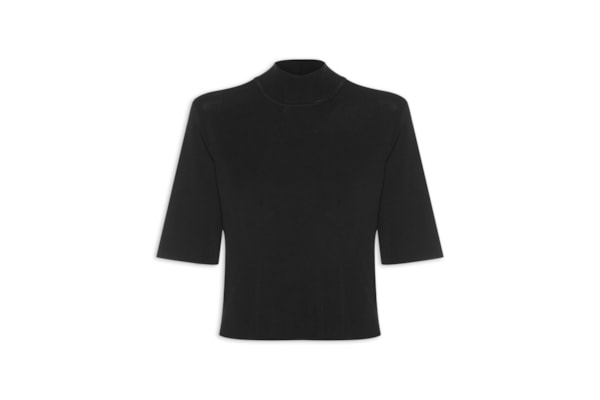 Camiseta Feminina Tricot Básica Gola Alta - Preto