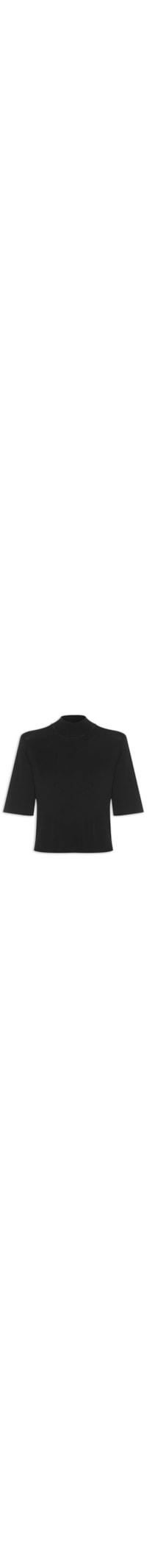 Camiseta Feminina Tricot Básica Gola Alta - Preto