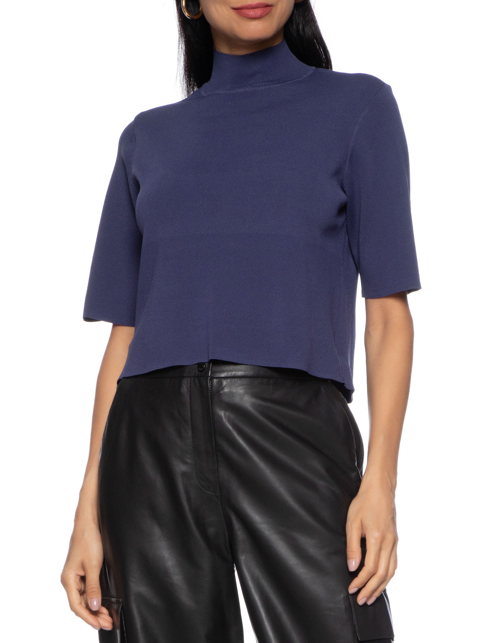 Camiseta Feminina Tricot Basica Gola Alta Roxo Animale