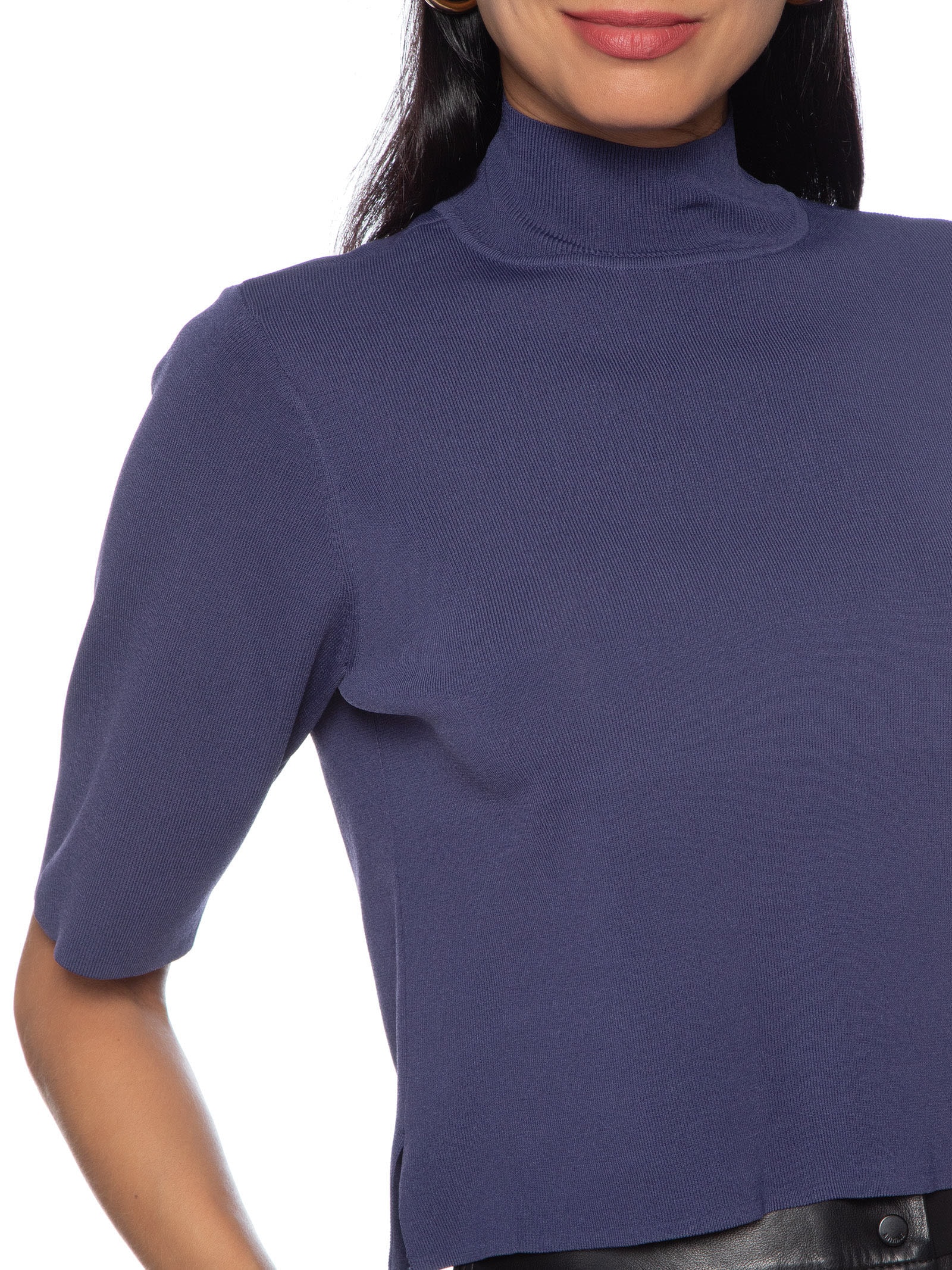 Camiseta Feminina Tricot Basica Gola Alta Roxo Animale