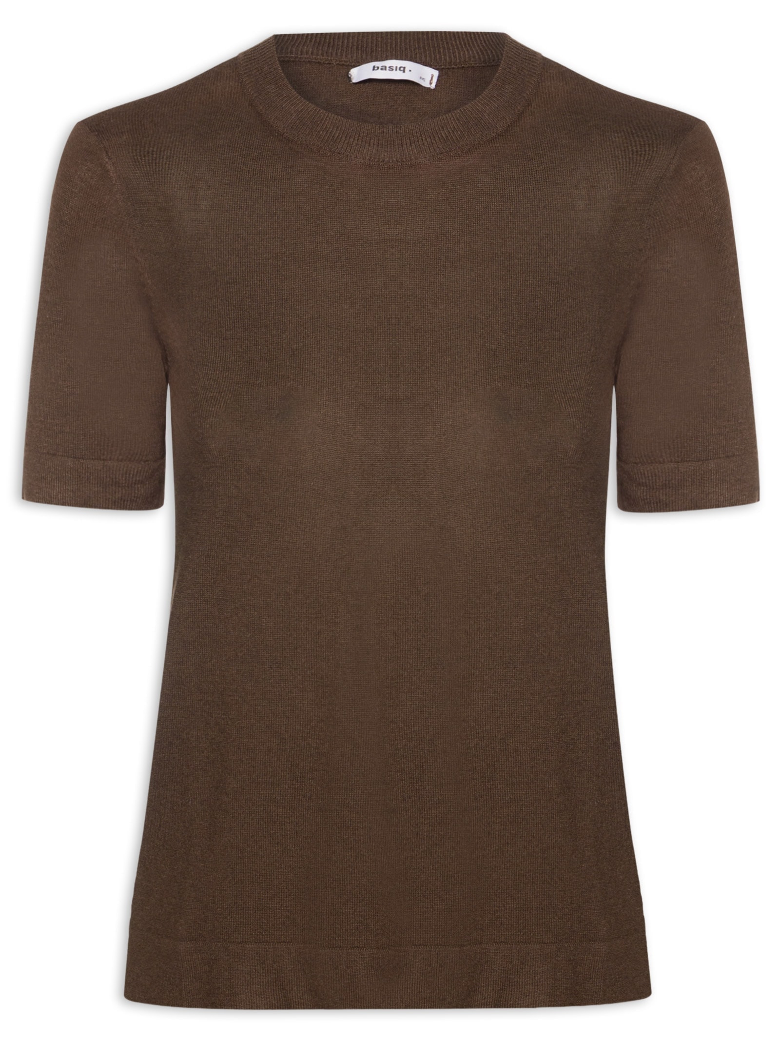 Camiseta Feminina Tricot Básica Marrom Basiq