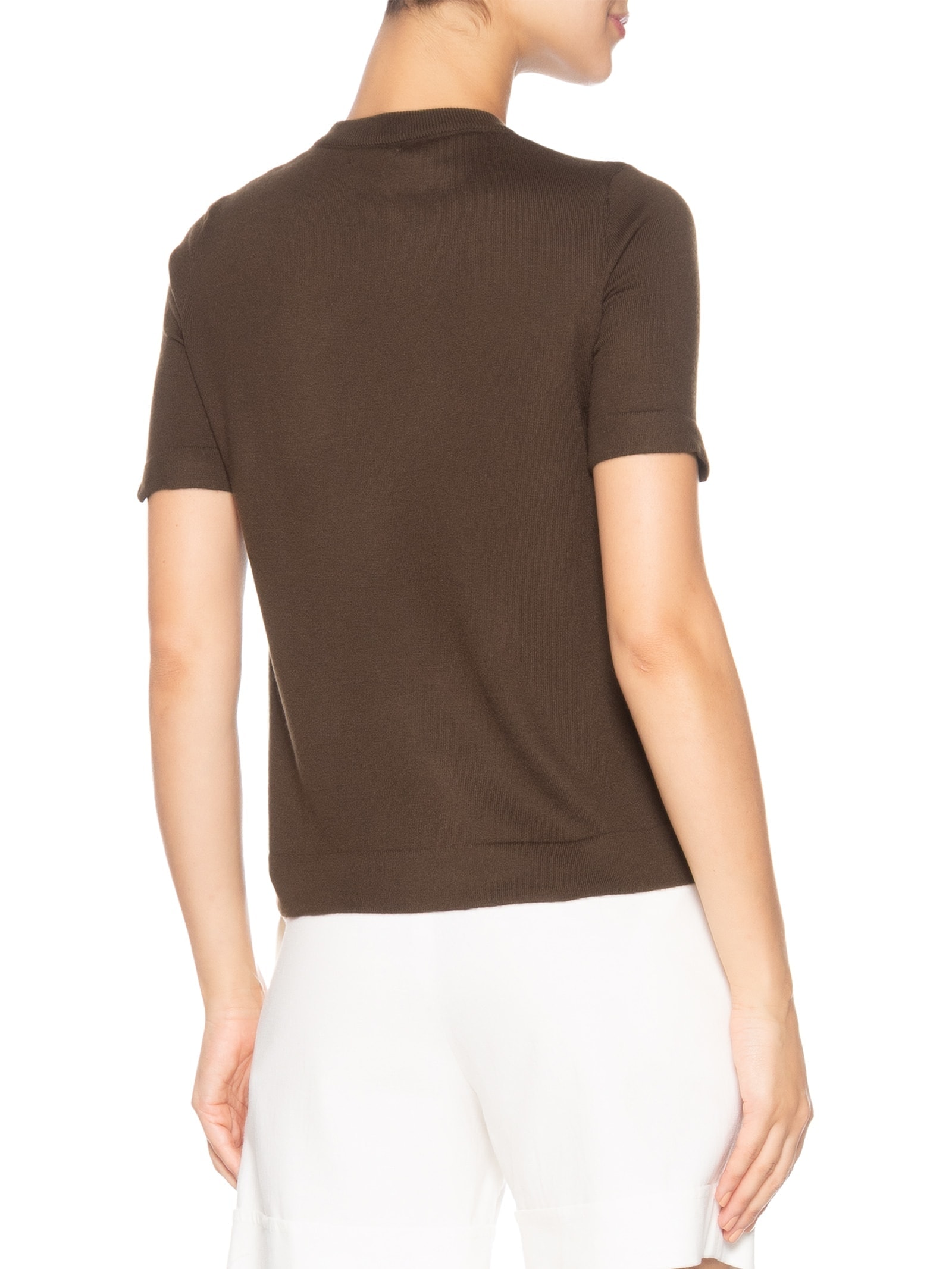 Camiseta Feminina Tricot Básica Marrom Basiq