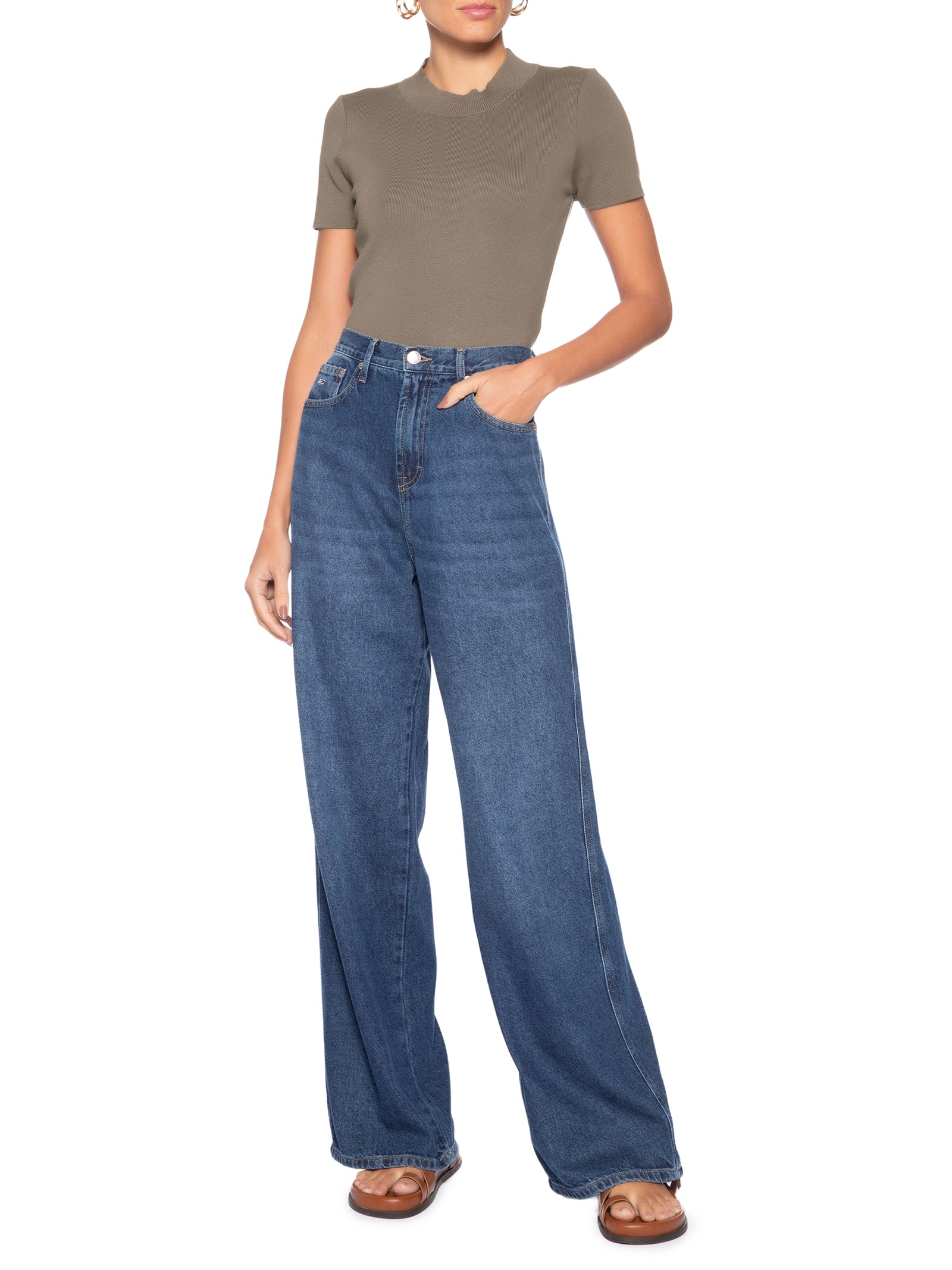 Camiseta Feminina Tricot Básica Marrom Basiq