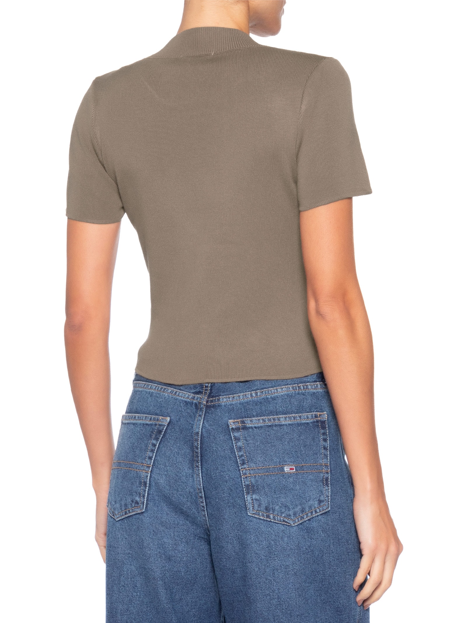 Camiseta Feminina Tricot Básica Marrom Basiq