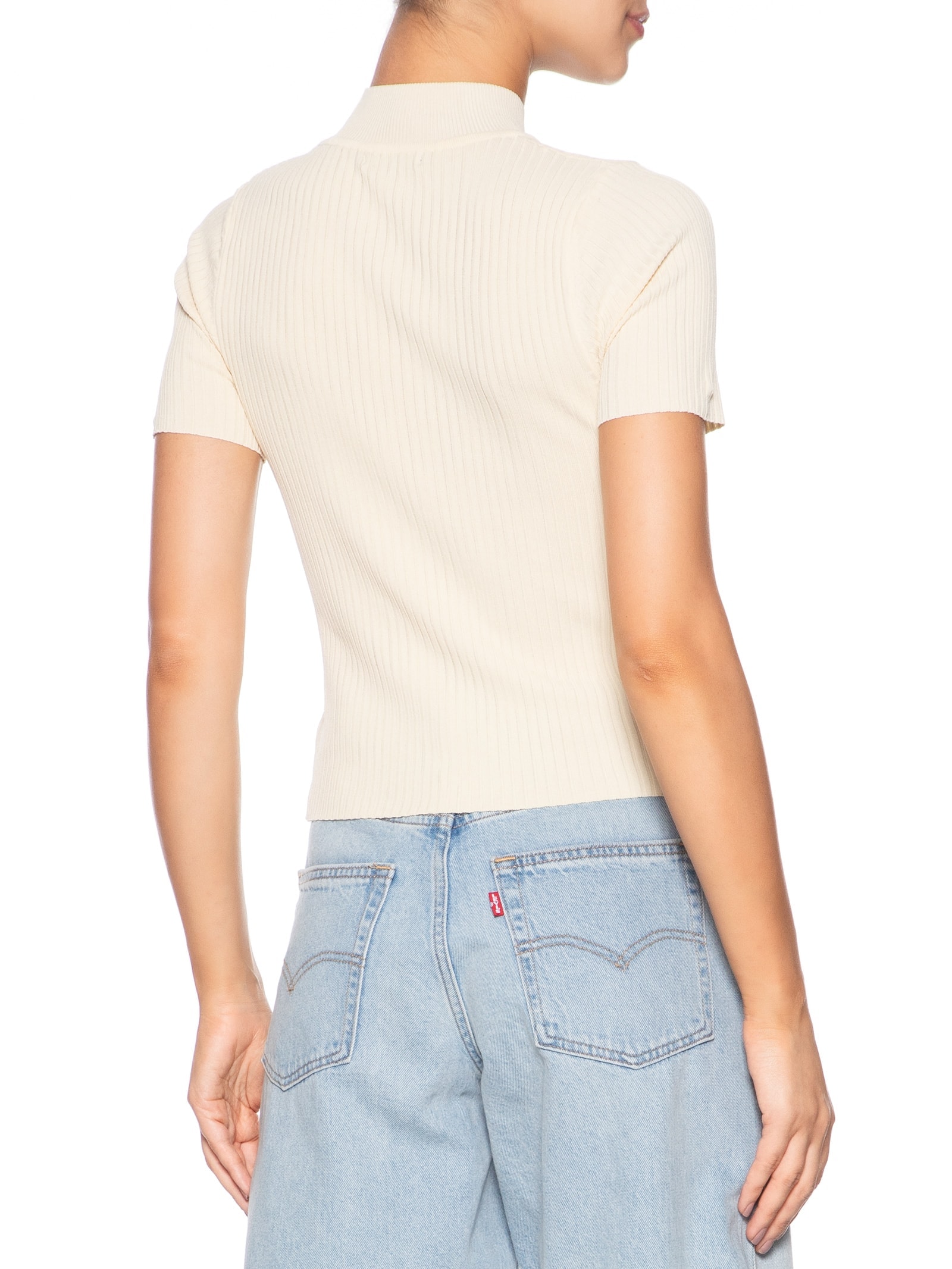 Camiseta Feminina Tricot Básica Off White Basiq