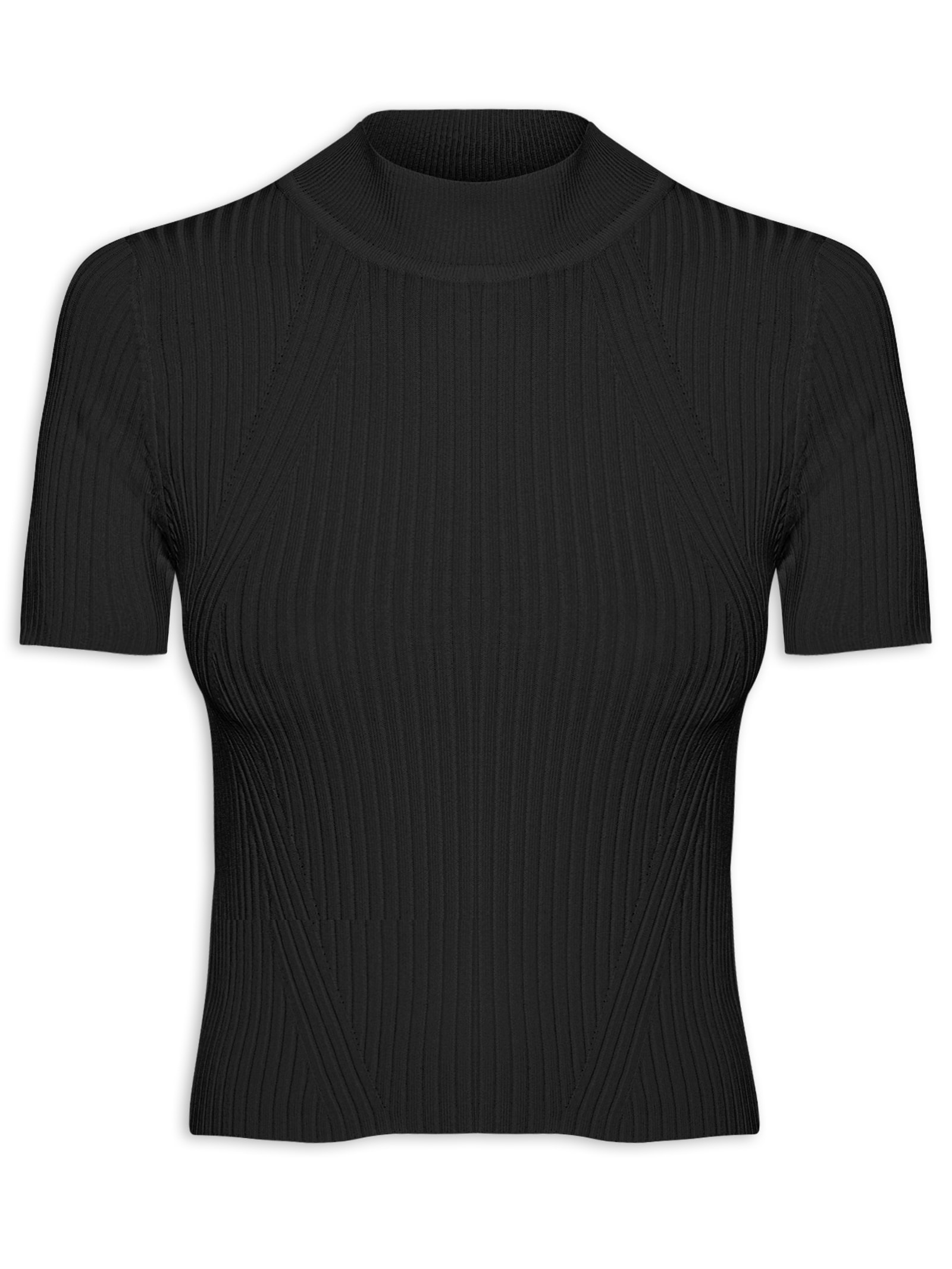 Camiseta Feminina Tricot Básica Preto Basiq