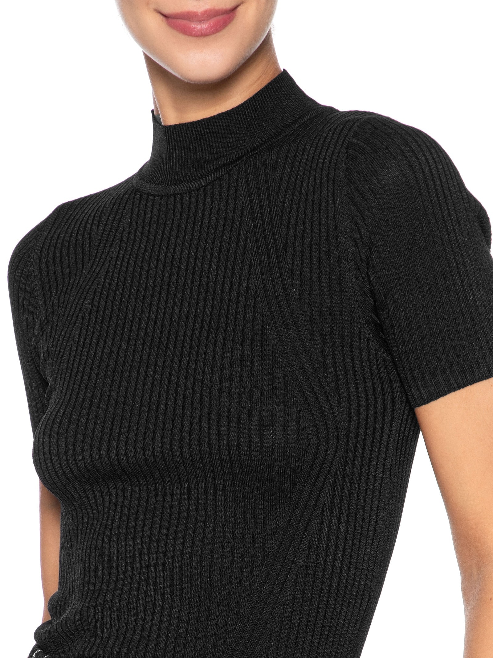 Camiseta Feminina Tricot Básica Preto Basiq