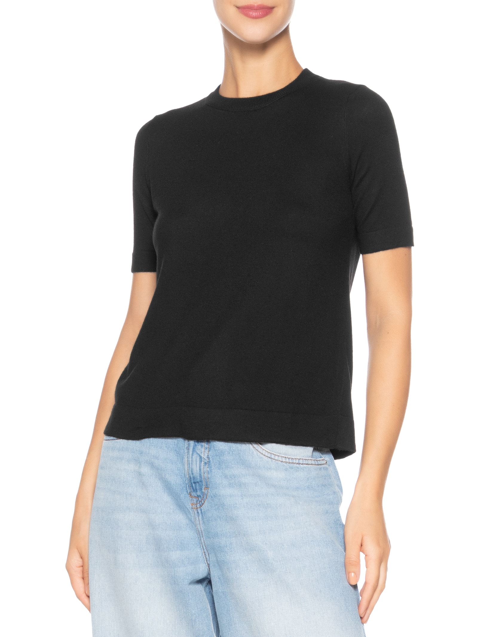 Camiseta Feminina Tricot Básica Preto Basiq