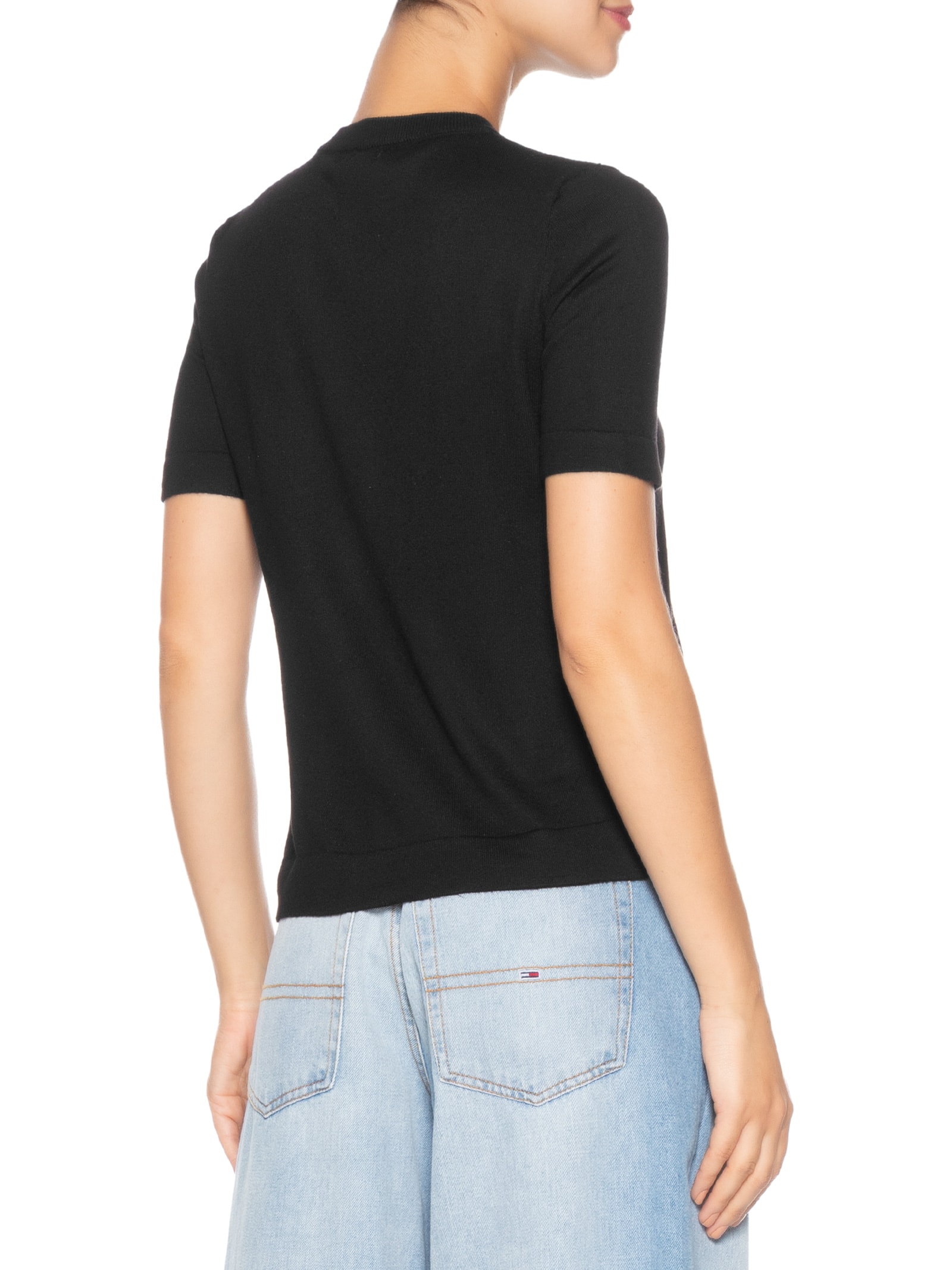 Camiseta Feminina Tricot Básica Preto Basiq