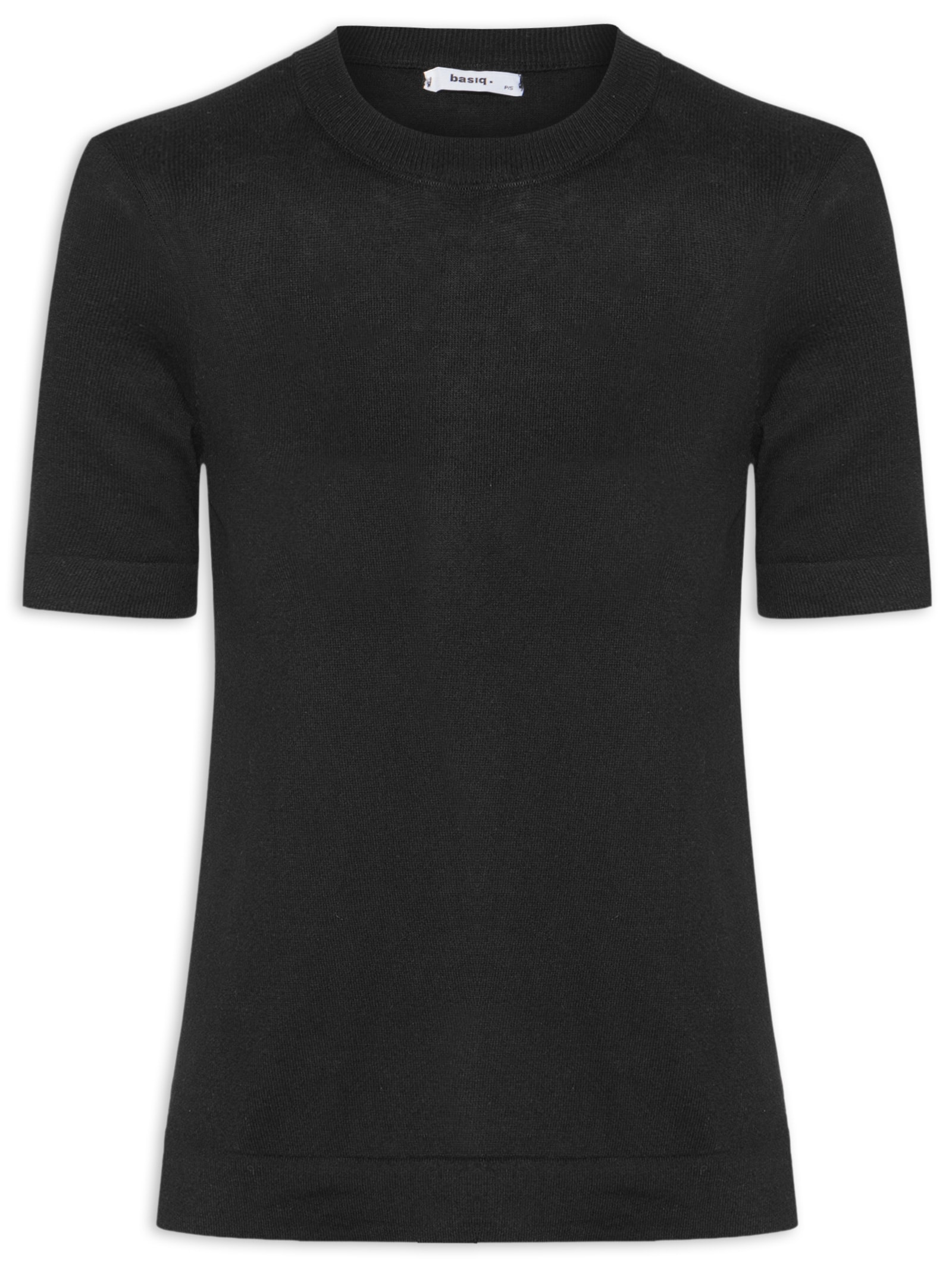 Camiseta Feminina Tricot Básica Preto Basiq