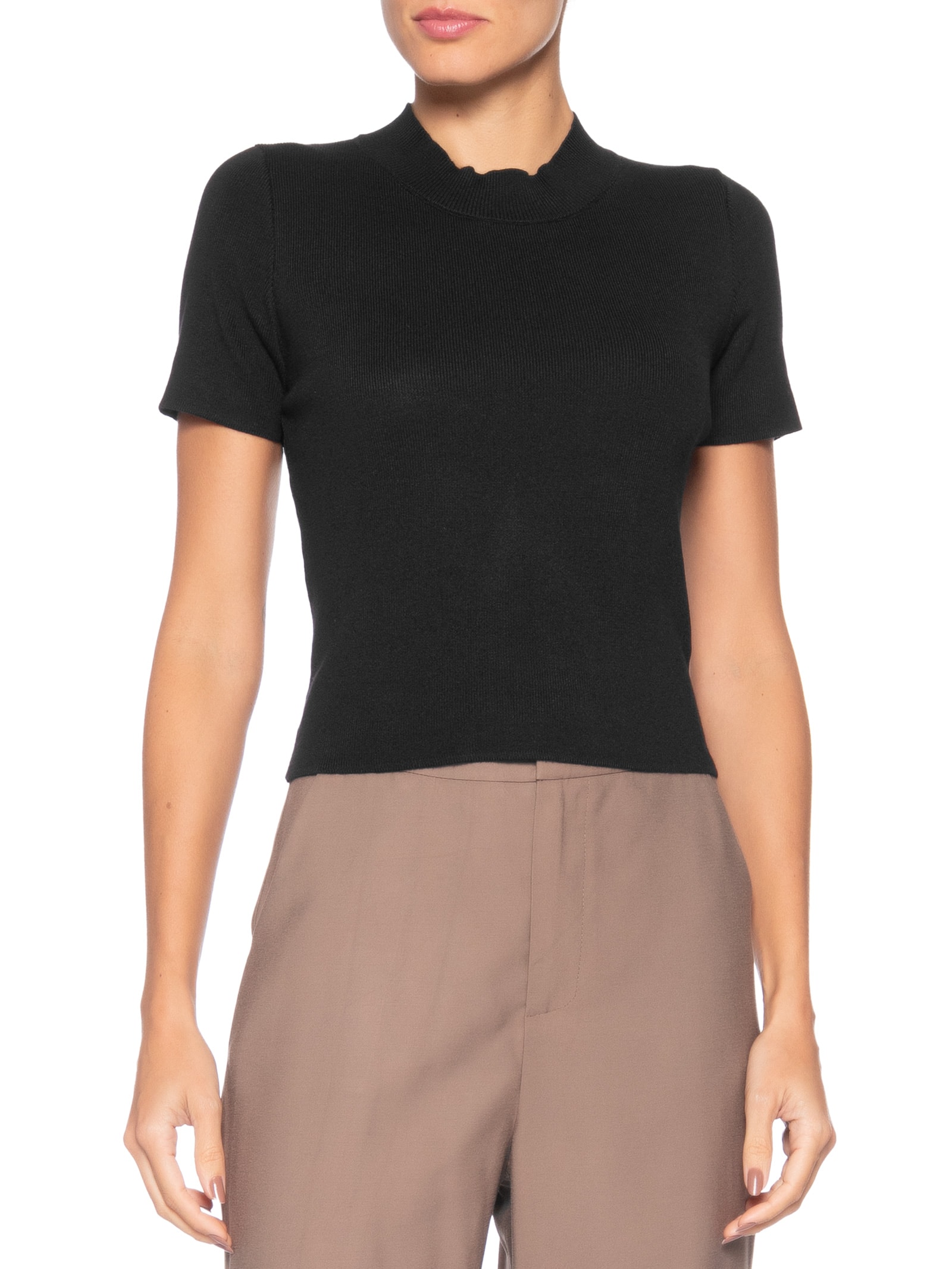 Camiseta Feminina Tricot Básica Preto Basiq