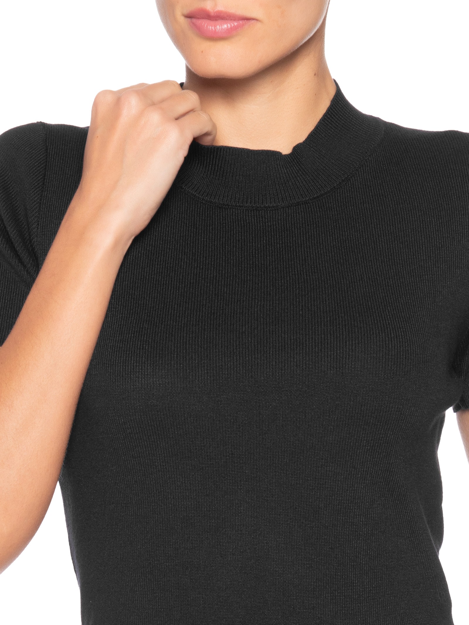 Camiseta Feminina Tricot Básica Preto Basiq