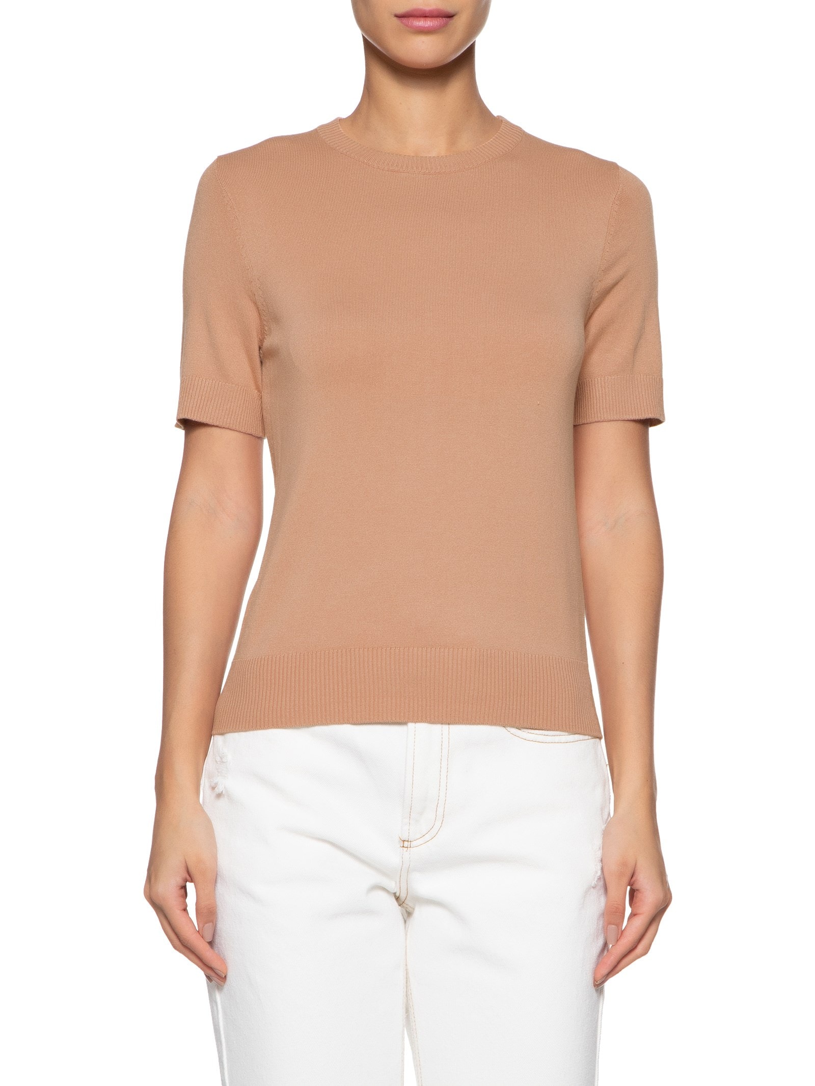 Camiseta Feminina Tricot Básico Marrom Shoulder