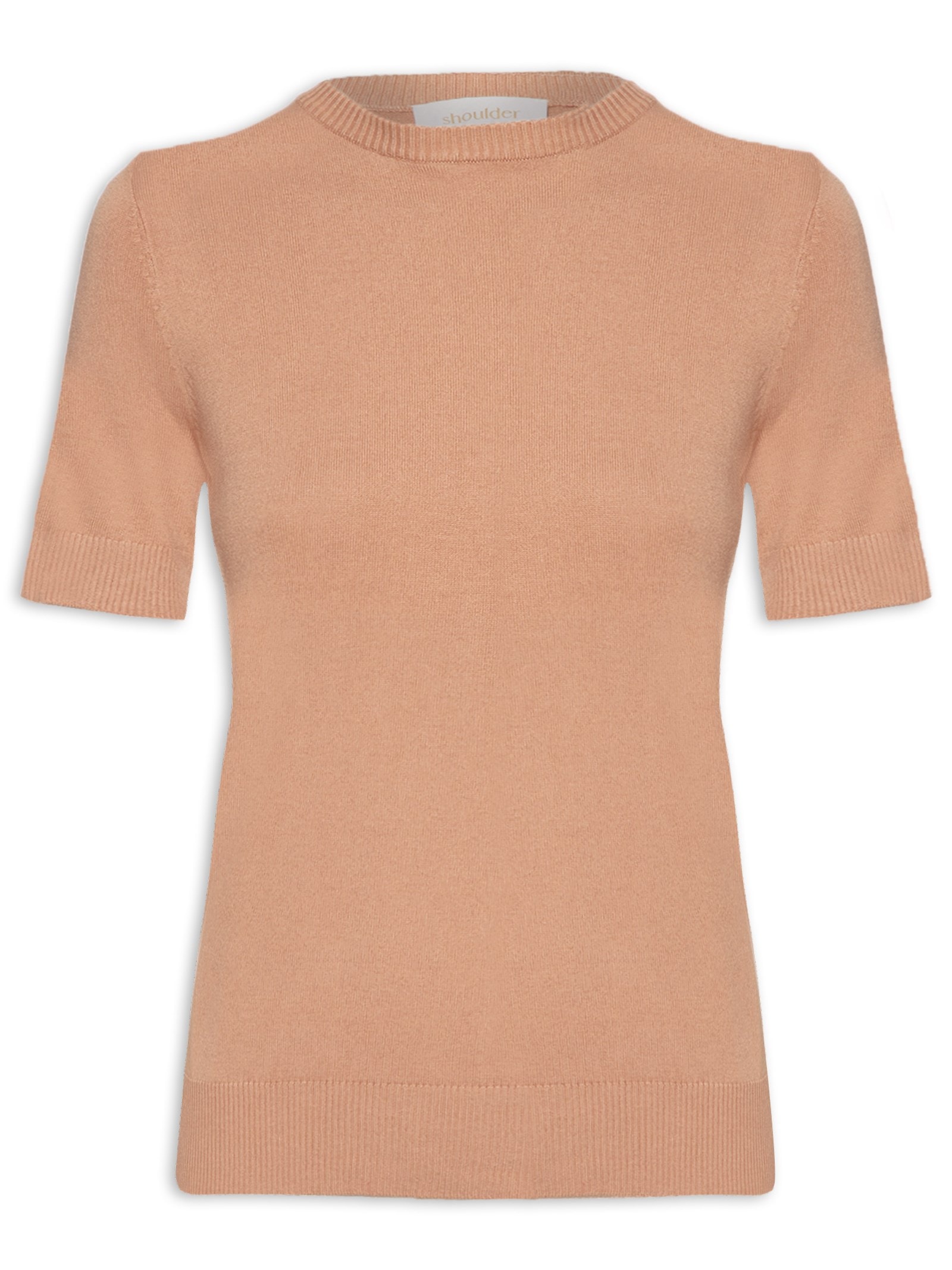 Camiseta Feminina Tricot Básico Marrom Shoulder