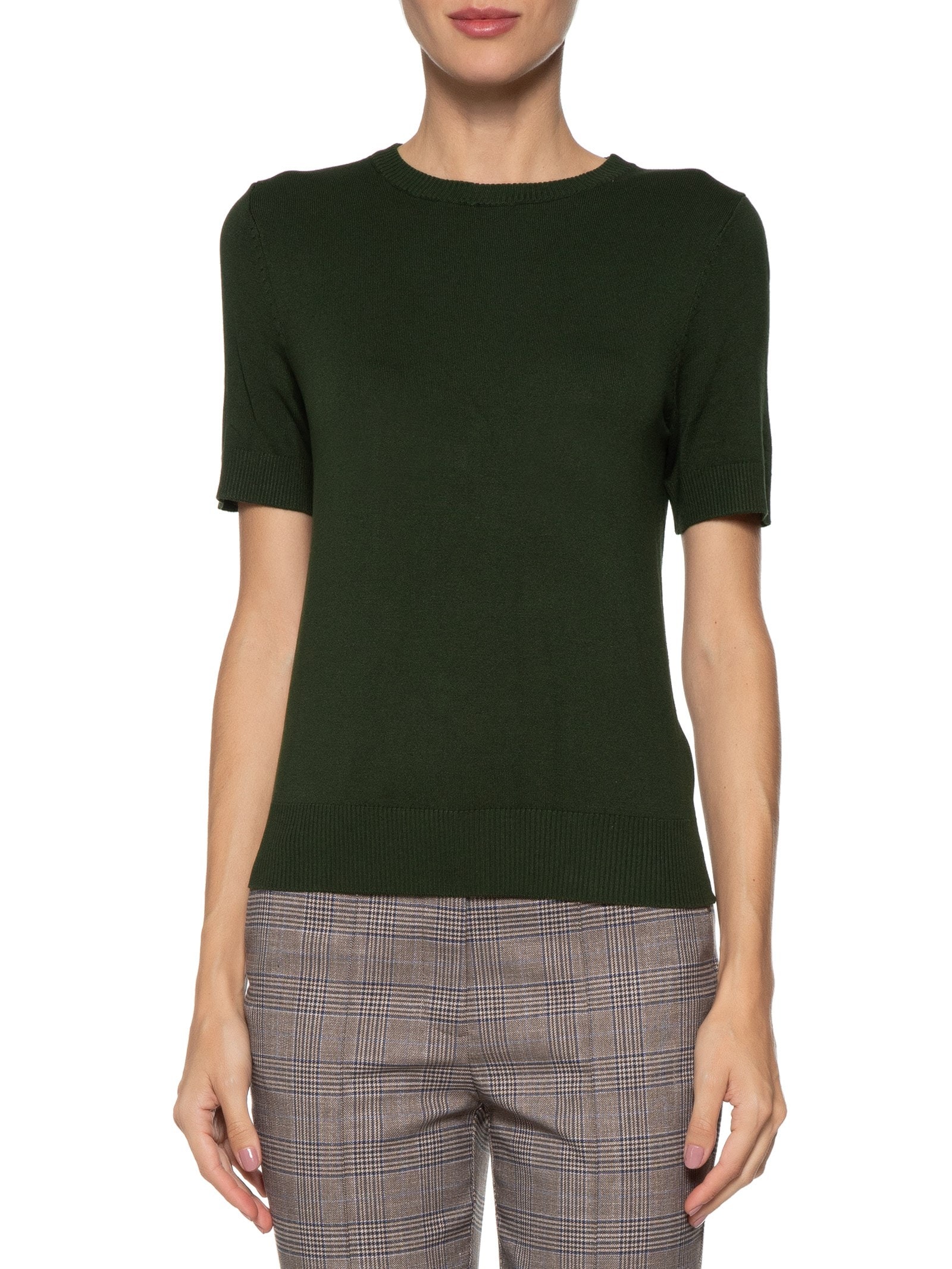 Camiseta Feminina Tricot Básico Verde Shoulder
