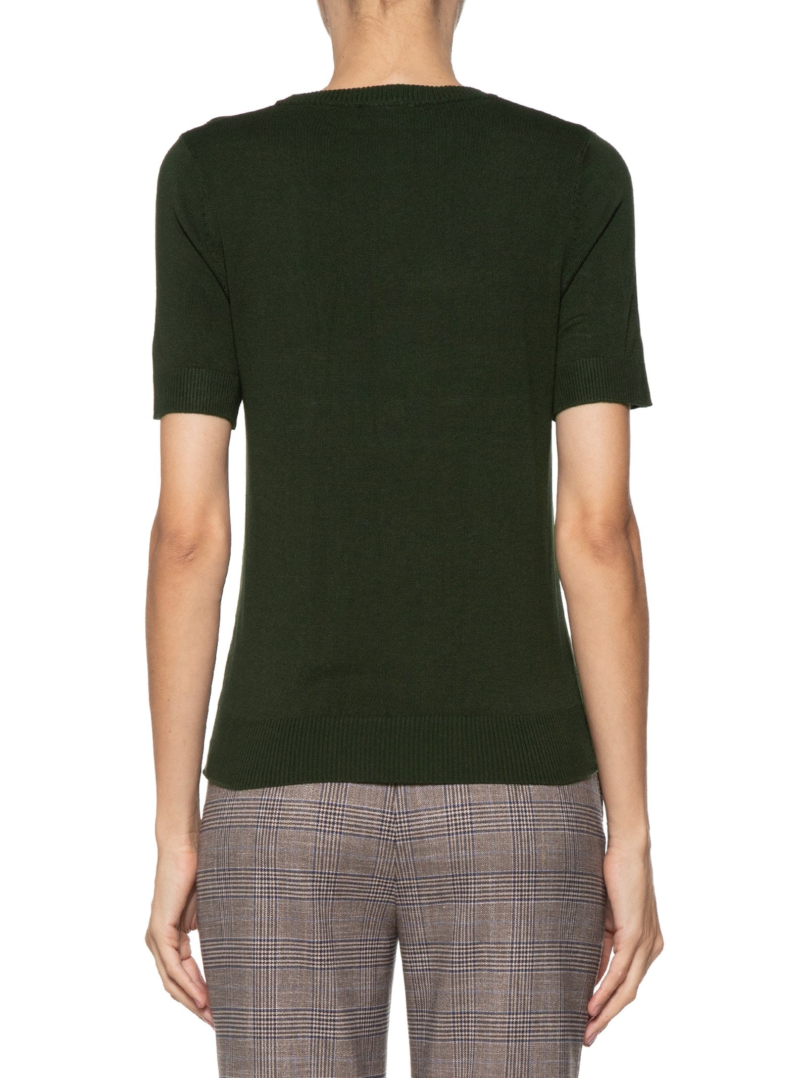 Camiseta Feminina Tricot Básico Verde Shoulder