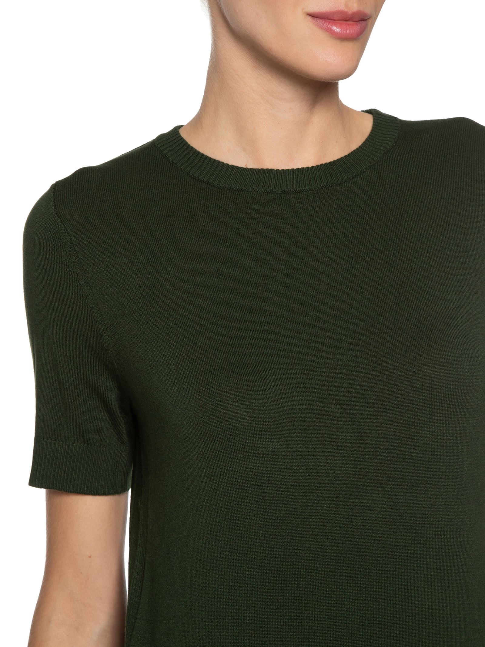 Camiseta Feminina Tricot Básico Verde Shoulder