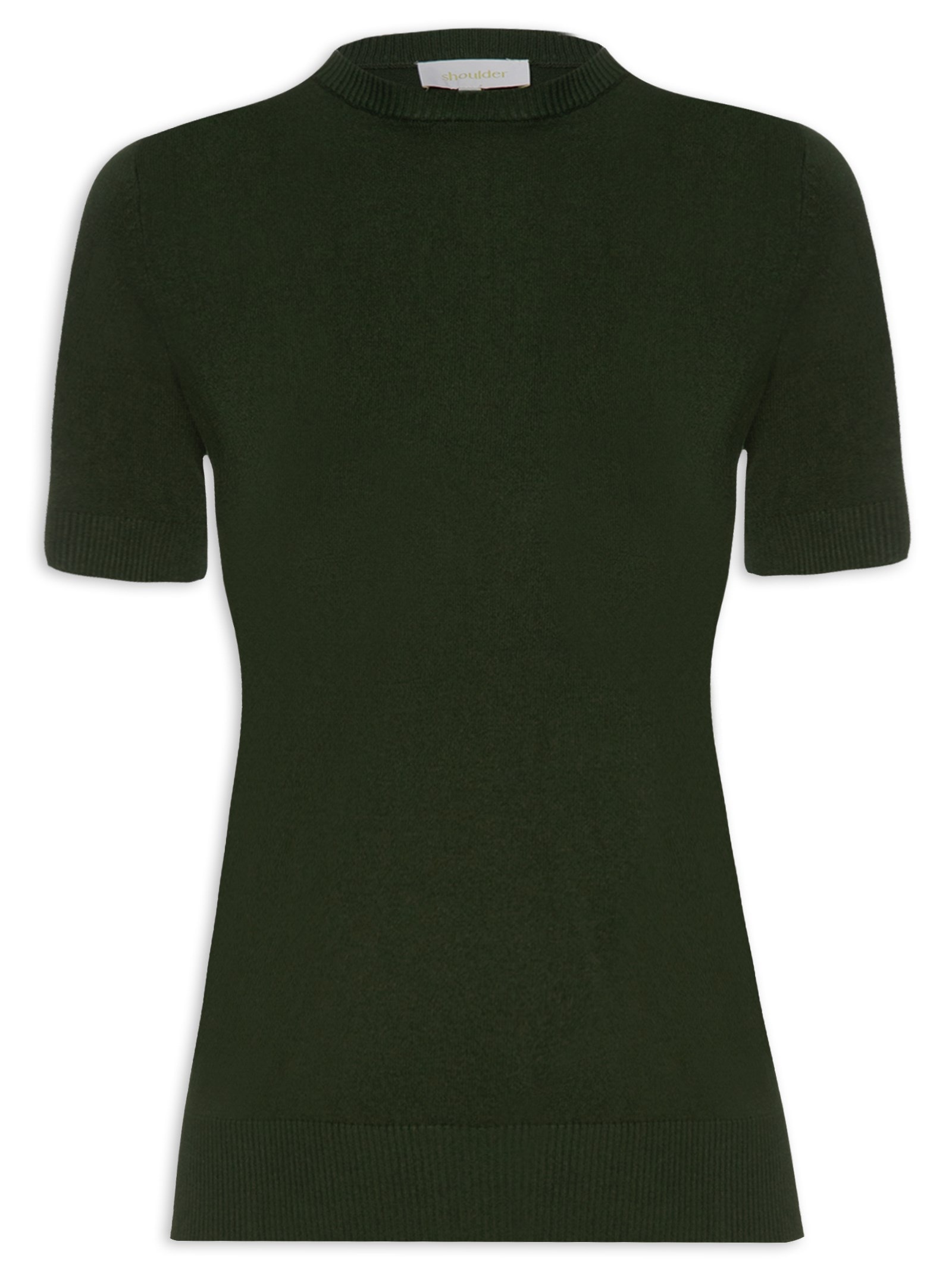 Camiseta Feminina Tricot Básico Verde Shoulder
