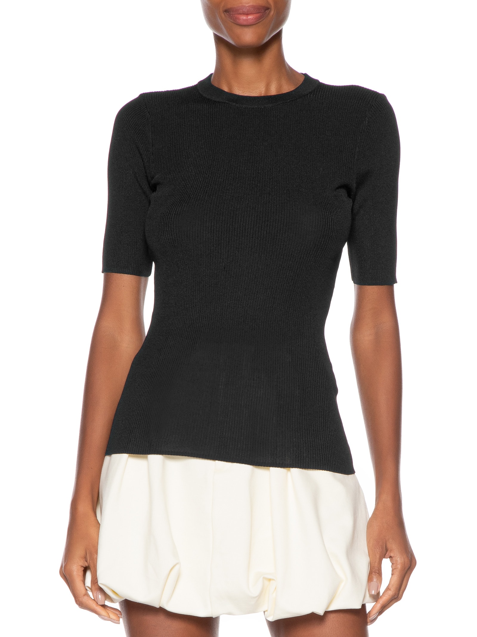 Camiseta Feminina Tricot Canelado Básica Preto Animale