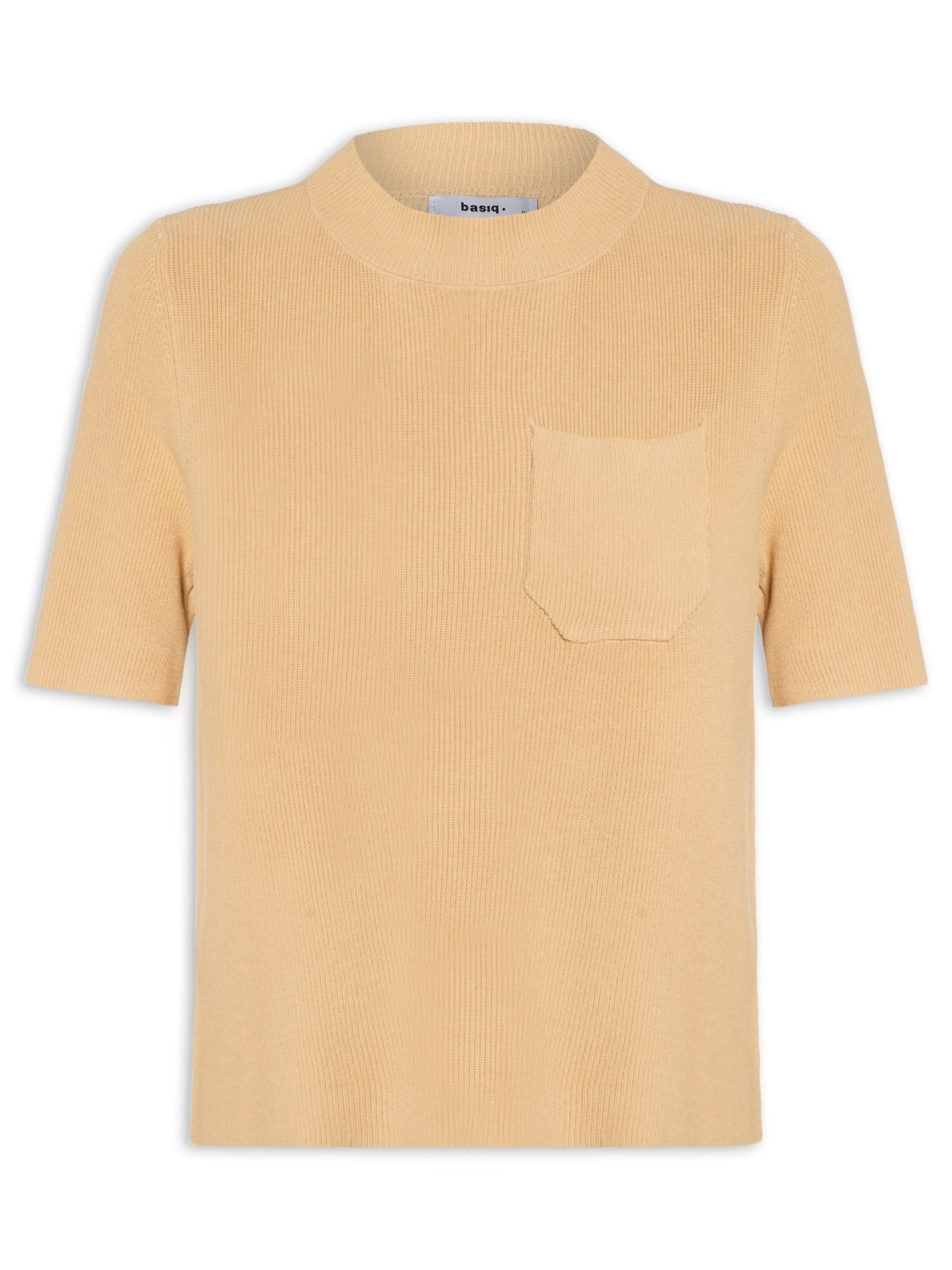 Camiseta Feminina Tricot Com Bolso Bege Basiq