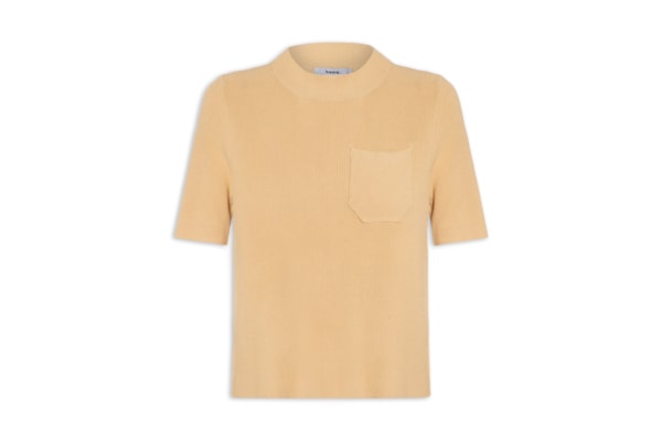 Camiseta Feminina Tricot Com Bolso - Bege