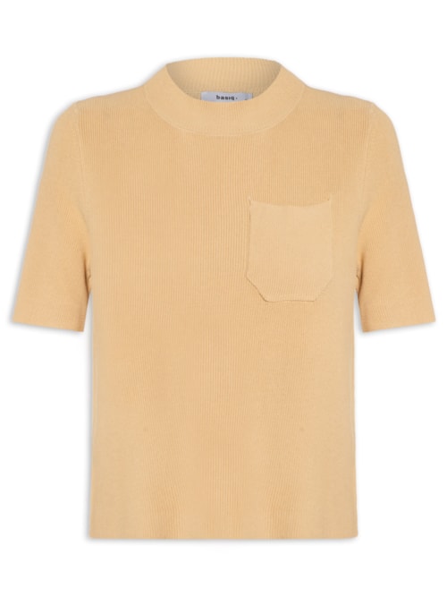 Camiseta Feminina Tricot Com Bolso – Bege