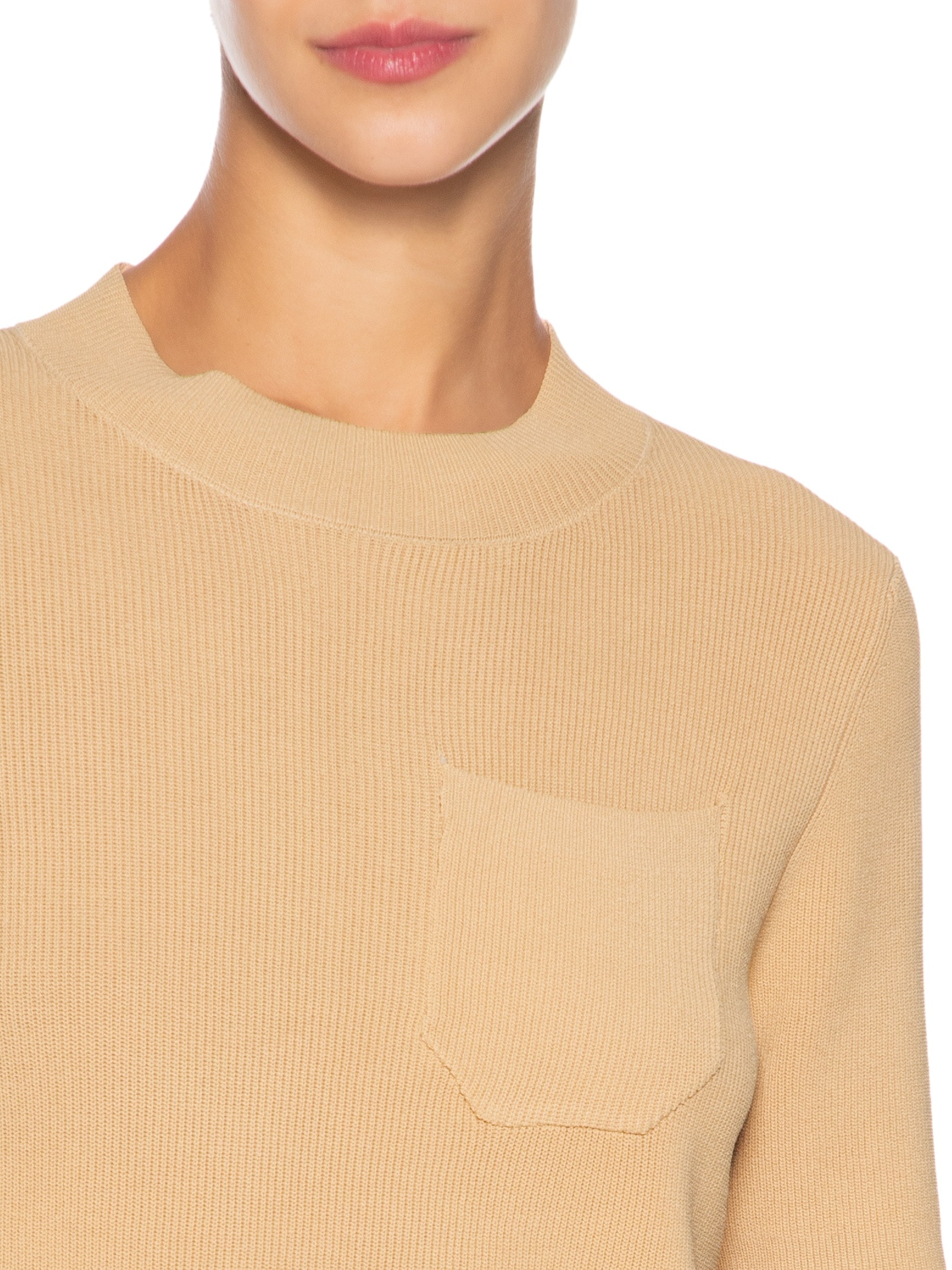 Camiseta Feminina Tricot Com Bolso Bege Basiq