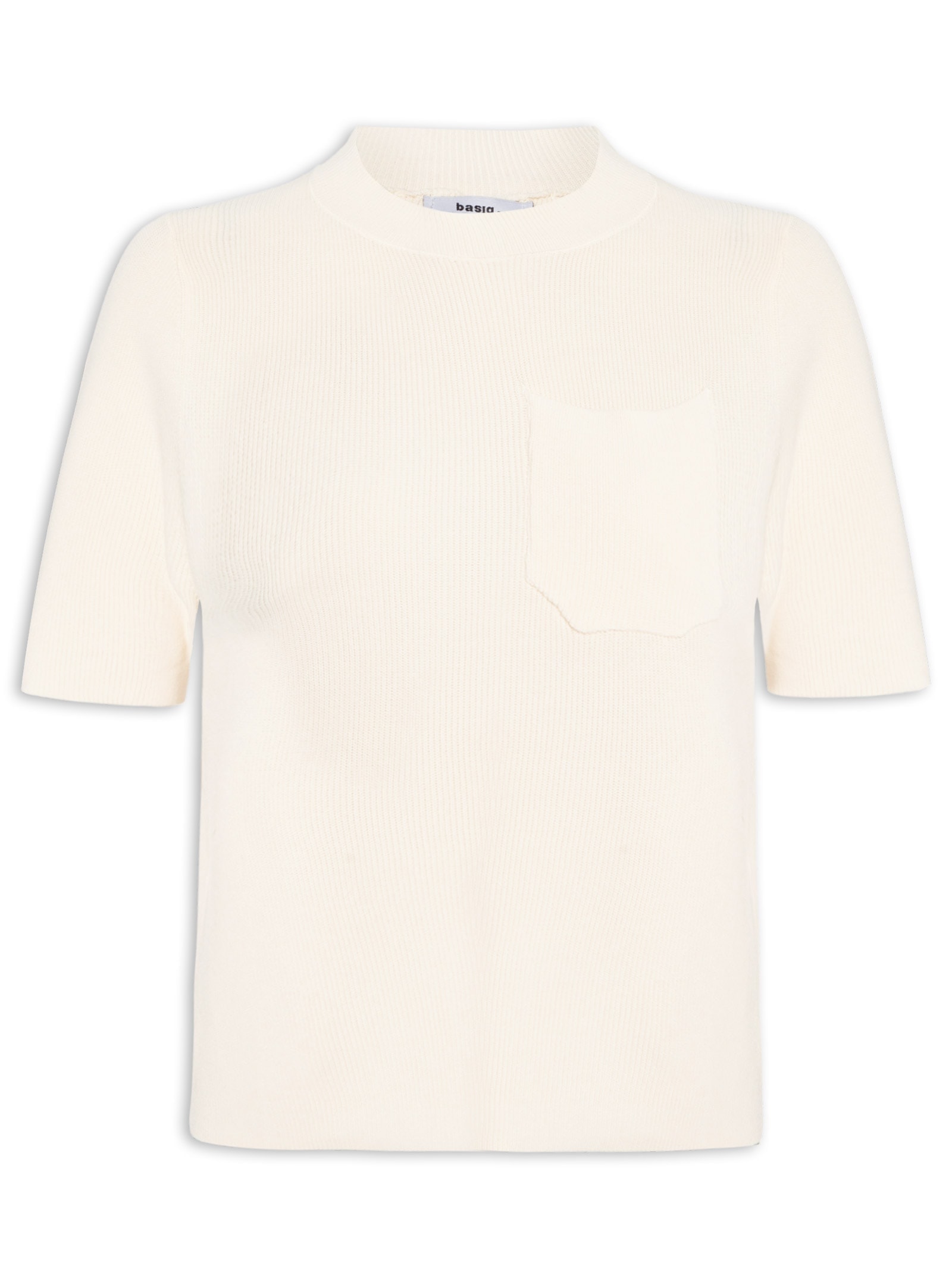 Camiseta Feminina Tricot Com Bolso Bege Basiq
