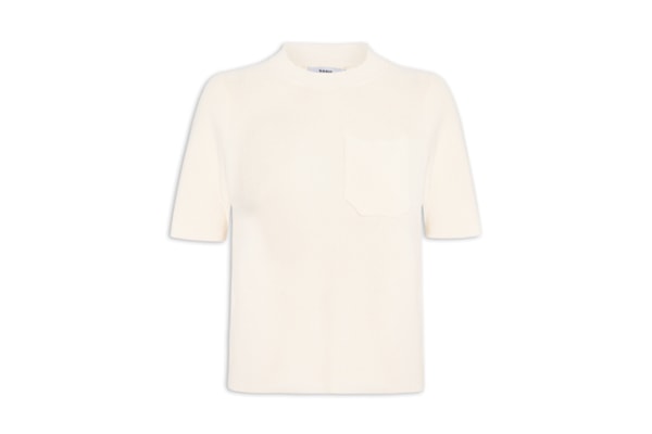 Camiseta Feminina Tricot Com Bolso - Bege