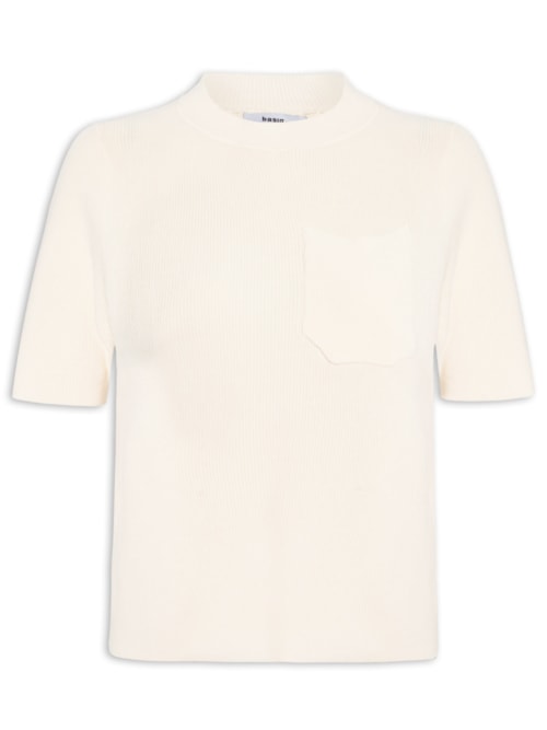 Camiseta Feminina Tricot Com Bolso – Bege