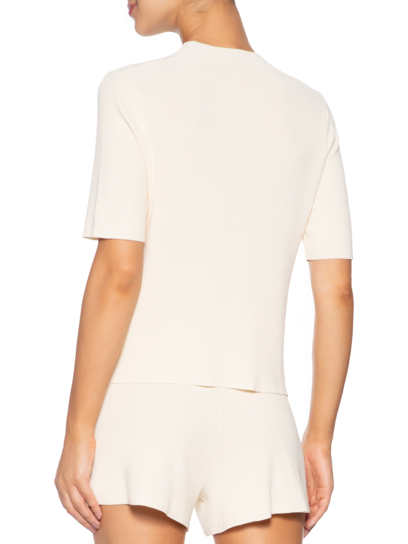 Camiseta Feminina Tricot Com Bolso Bege Basiq