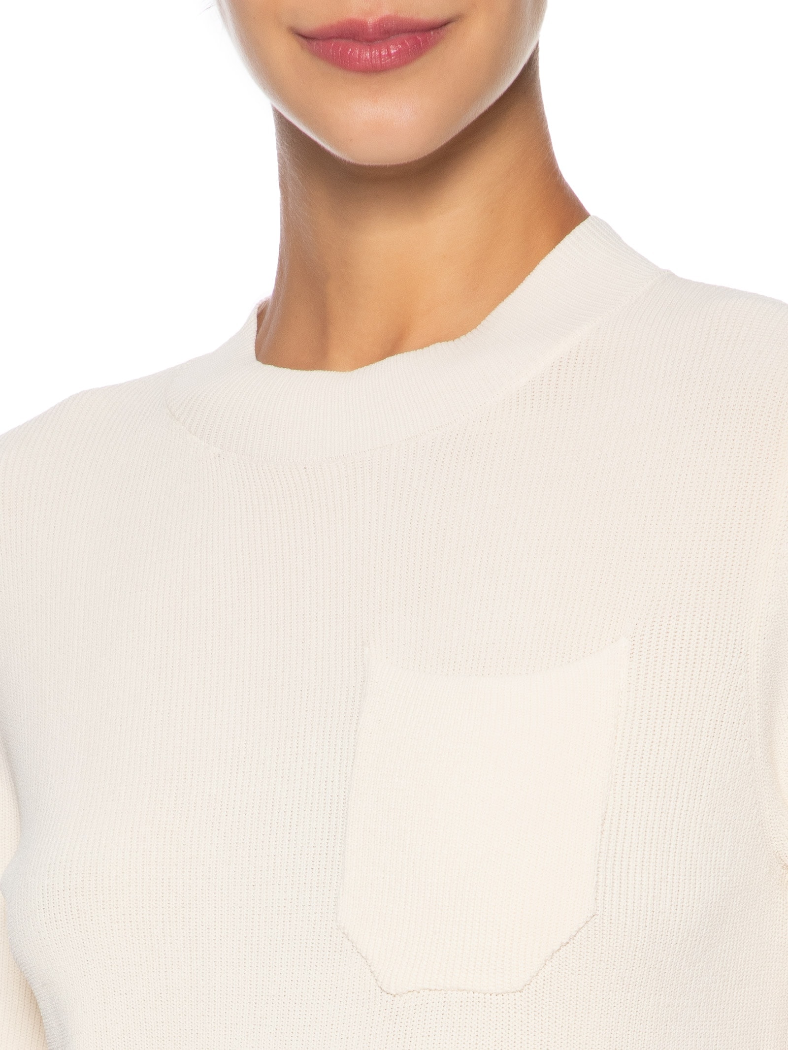 Camiseta Feminina Tricot Com Bolso Bege Basiq