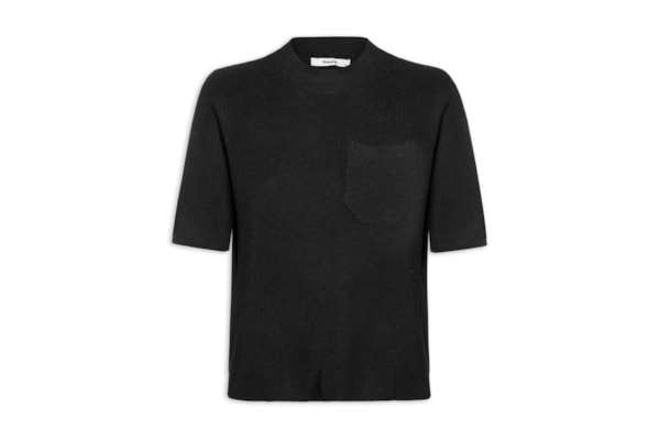 Camiseta Feminina Tricot Com Bolso - Preto