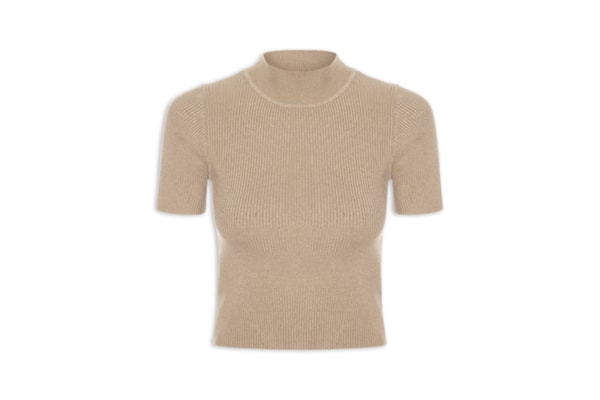 Camiseta Feminina Tricot Cropped Básica - Bege