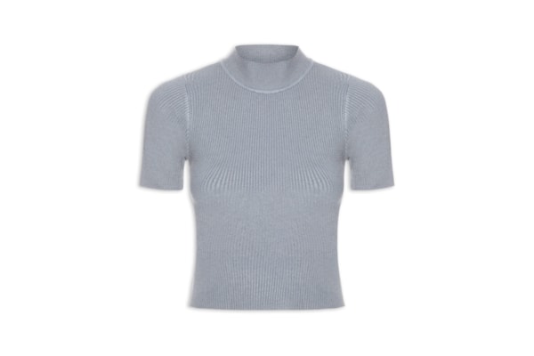 Camiseta Feminina Tricot Cropped Básica - Cinza