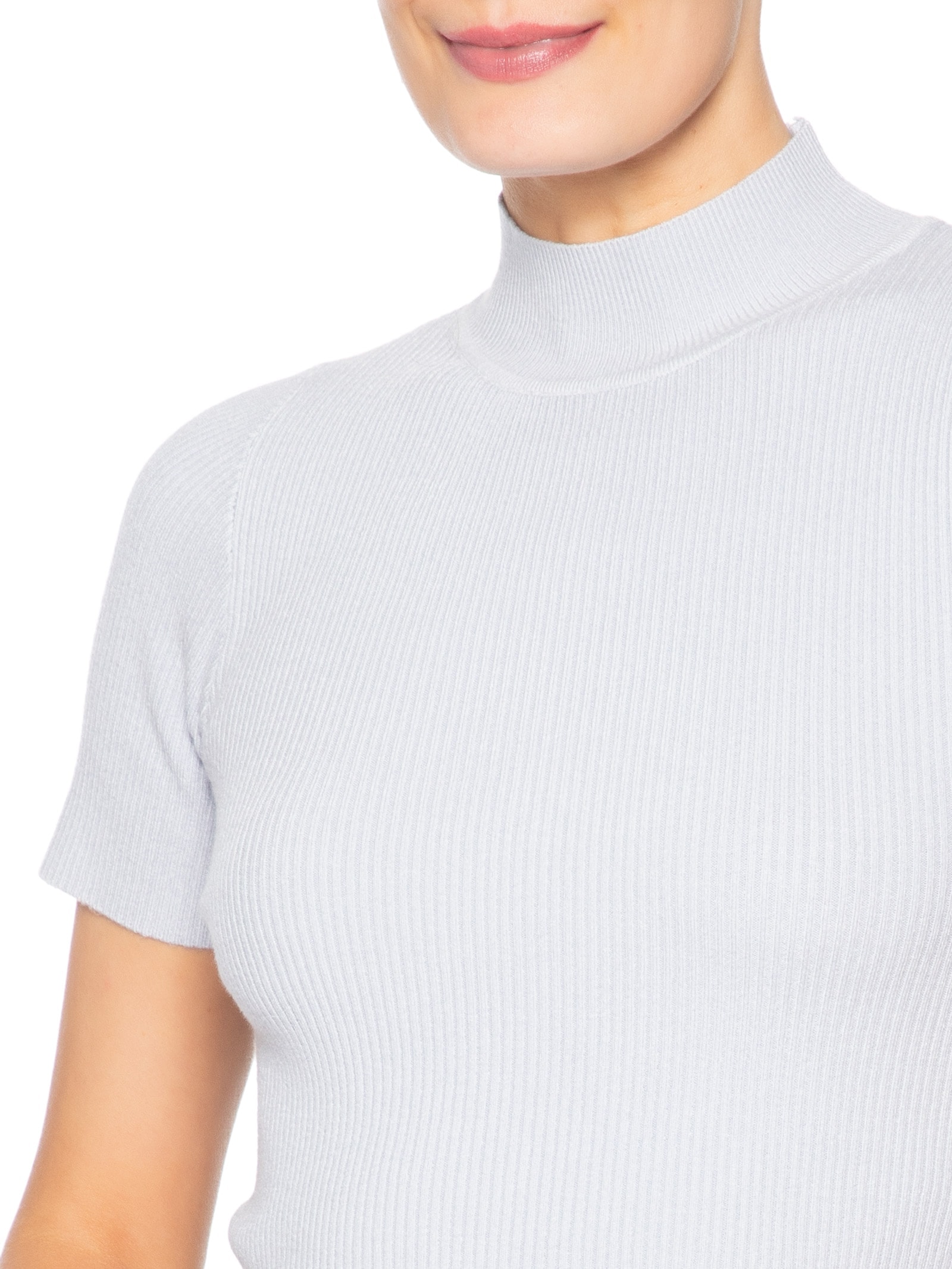 Camiseta Feminina Tricot Cropped Básica Cinza Basiq